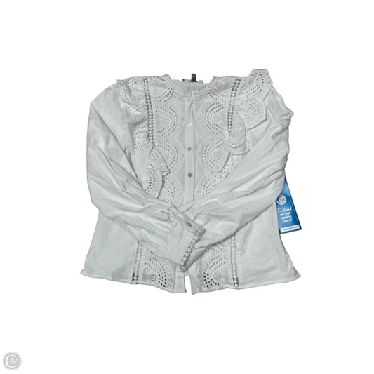Blue Tassel Long-Sleeve Top in White, Size S