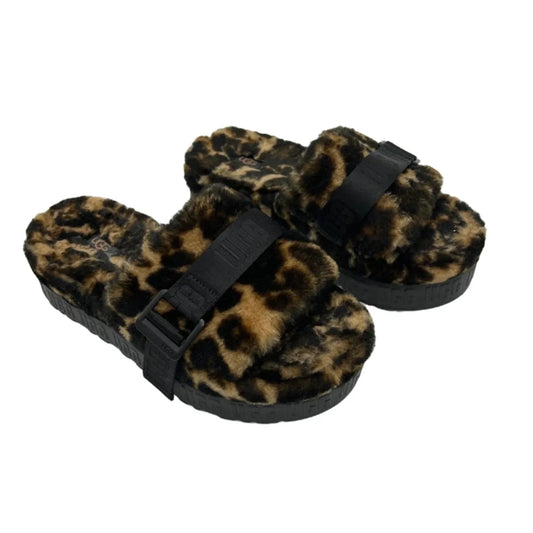 Fluffier Designer Slippers By UGG In Animal Print, Size: 8