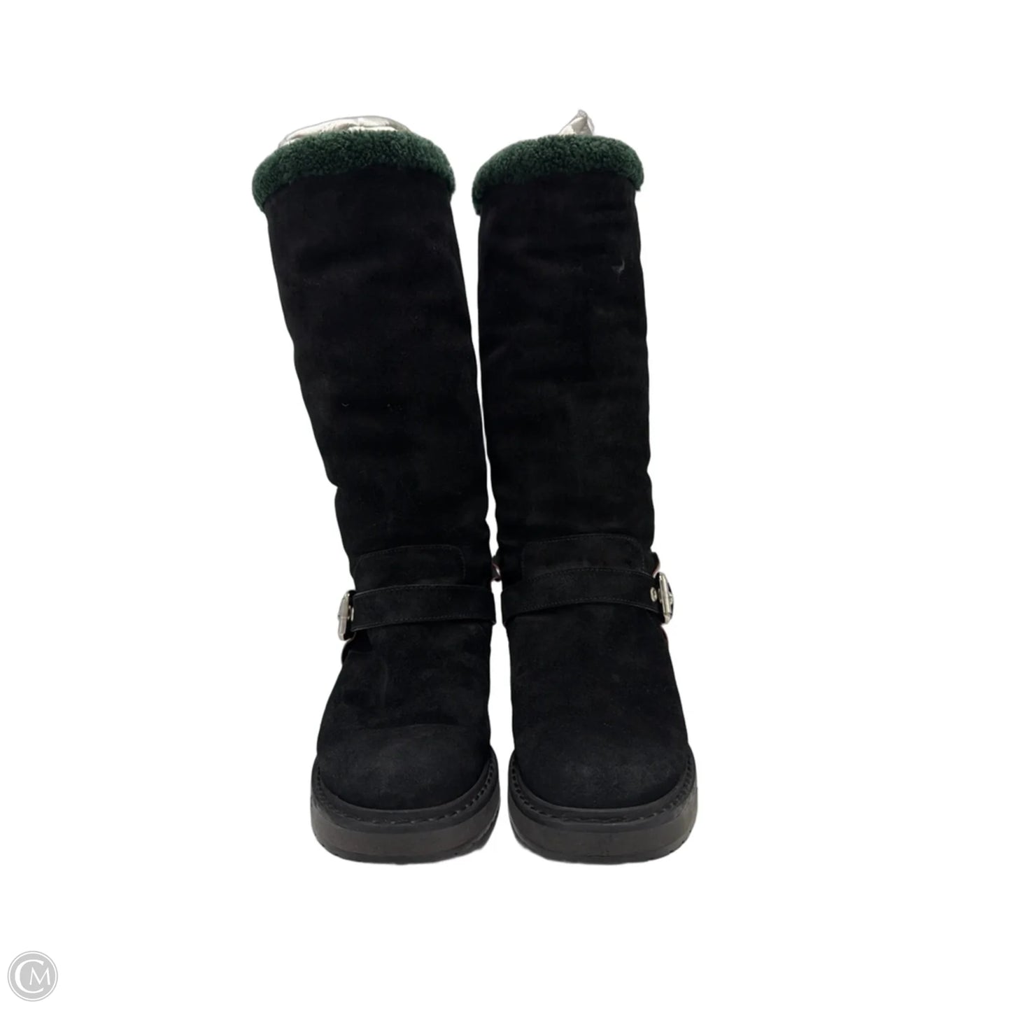 Fendi Fur Trimmed Moto Mid-Calf Luxury Boots In Black, Size: 7.5