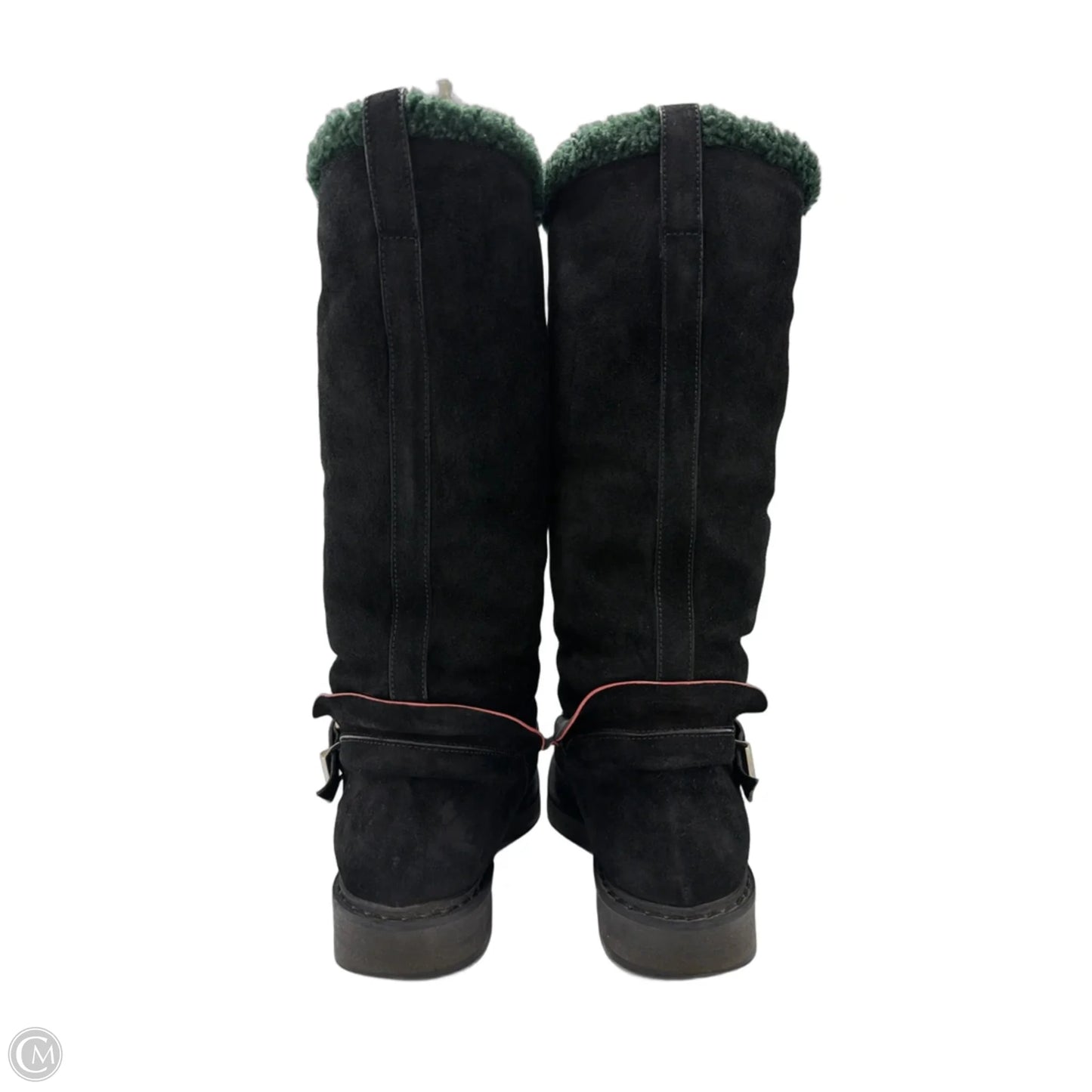 Fendi Fur Trimmed Moto Mid-Calf Luxury Boots In Black, Size: 7.5