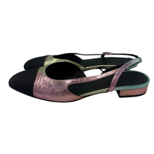 Chanel Interlocking CC Logo Luxury Designer Slingback Shoes, Size: 9.5 (39.5)