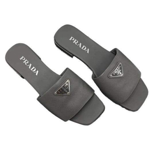 Prada Saffiano Logo Luxury Designer Slides, Size: 8
