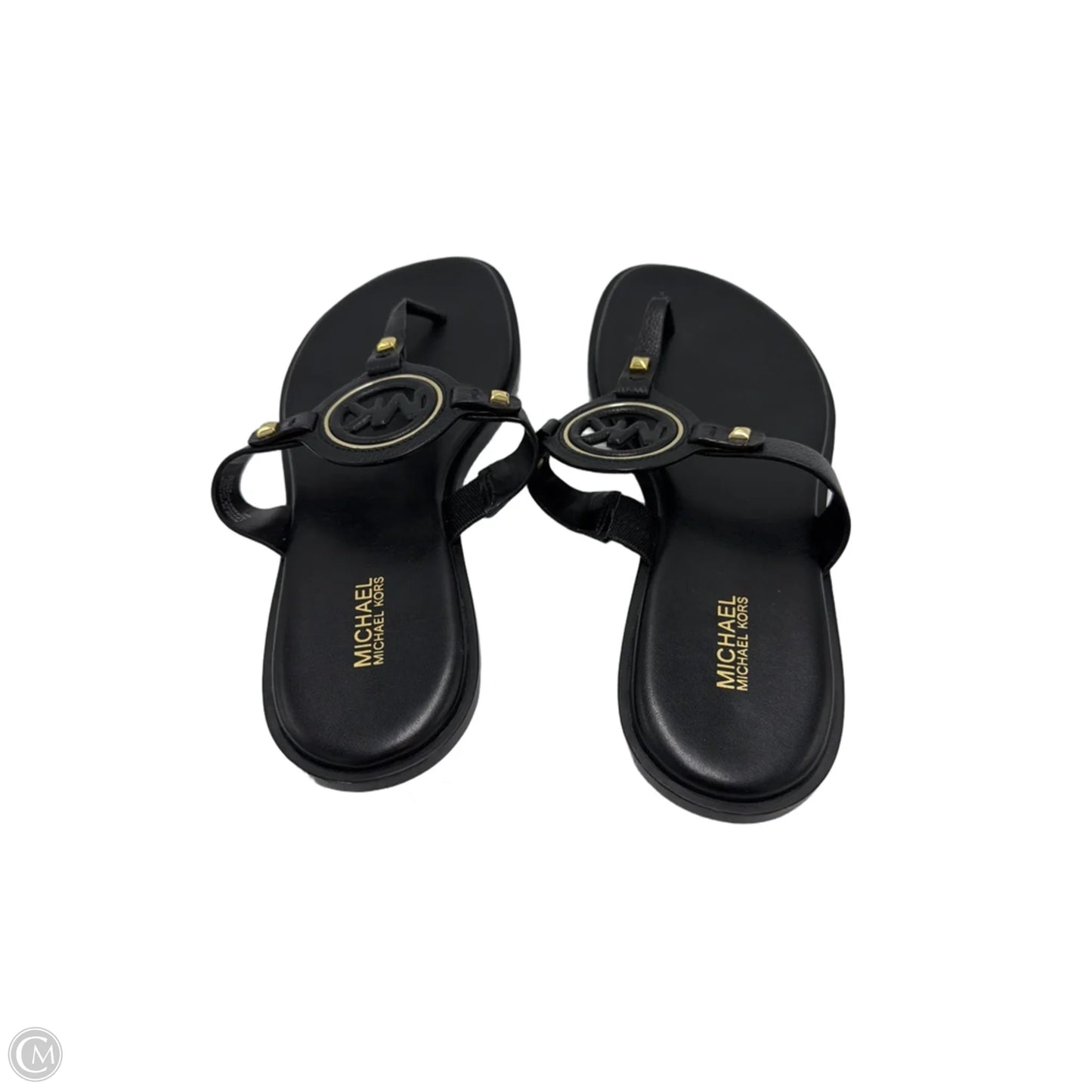 Like New! Sandals Designer By Michael Kors In Black & Gold, Size: 9