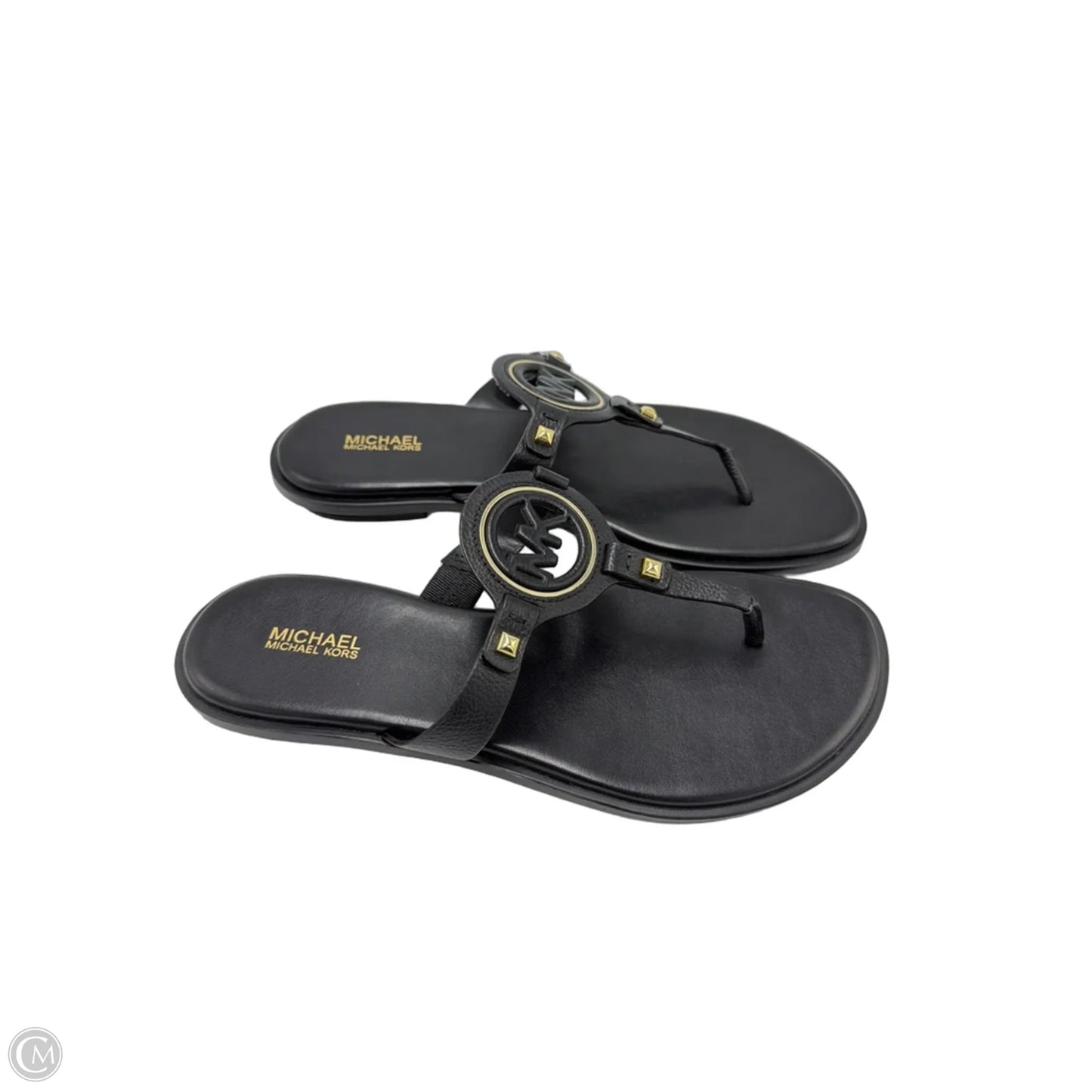 Like New! Sandals Designer By Michael Kors In Black & Gold, Size: 9