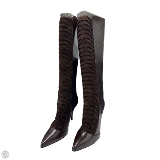 Boots Luxury Designer By Oscar De La Renta In Brown, Size: 10