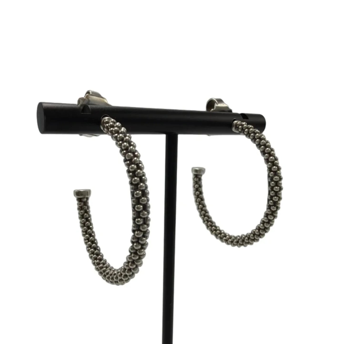 Lagos 925 Silver Caviar Hoop Designer Earrings