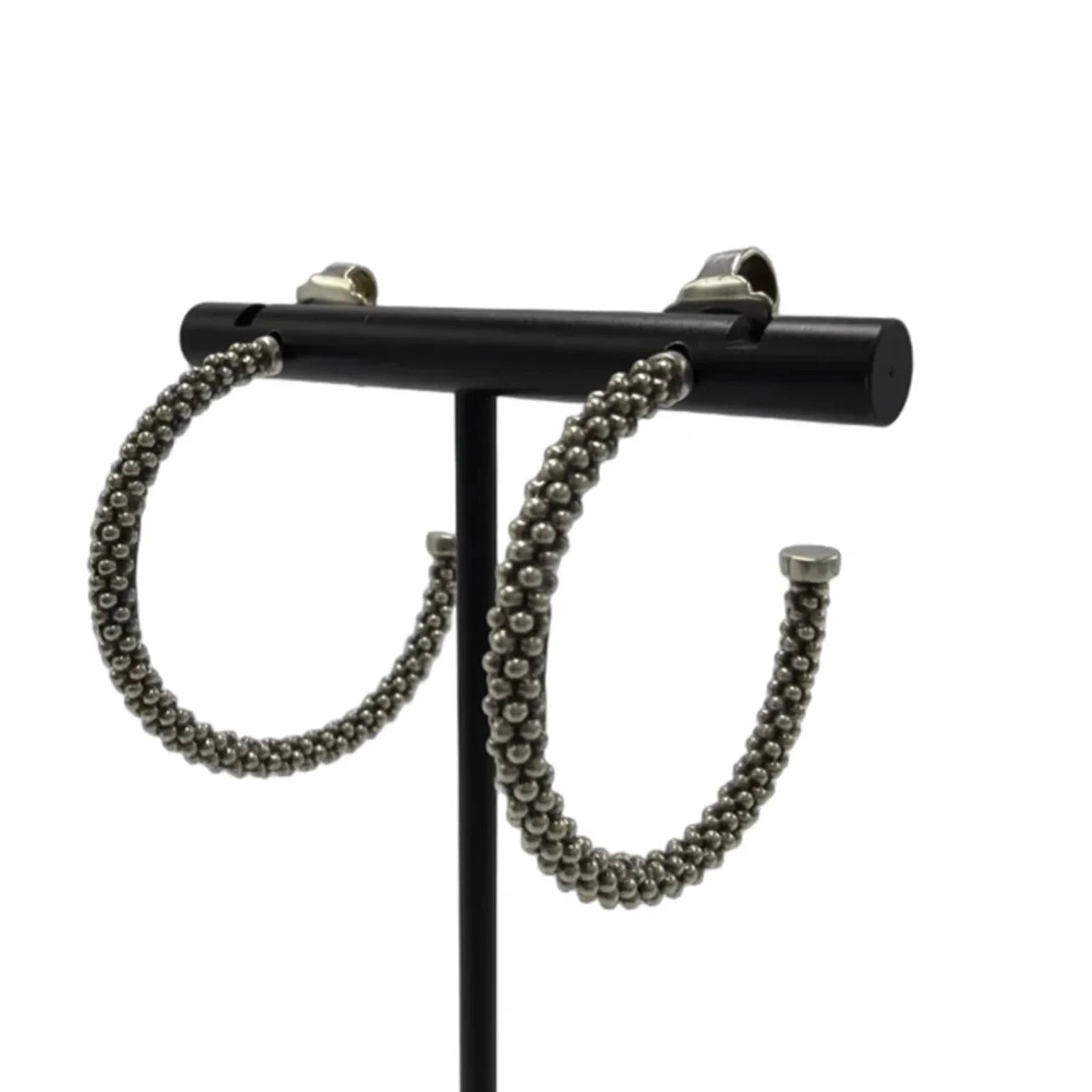 Lagos 925 Silver Caviar Hoop Designer Earrings