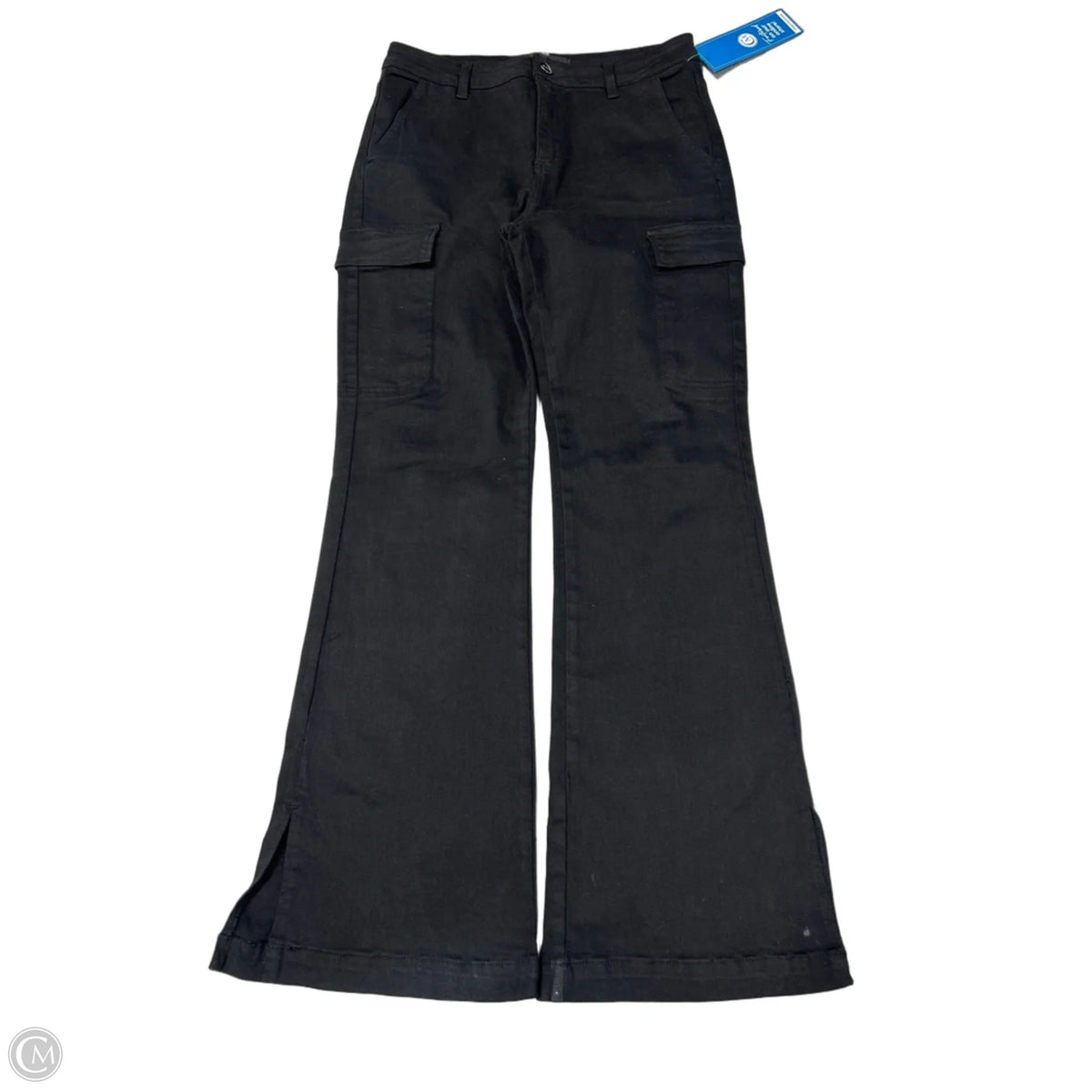 Risen Flared Jeans in Black Denim, Size 10