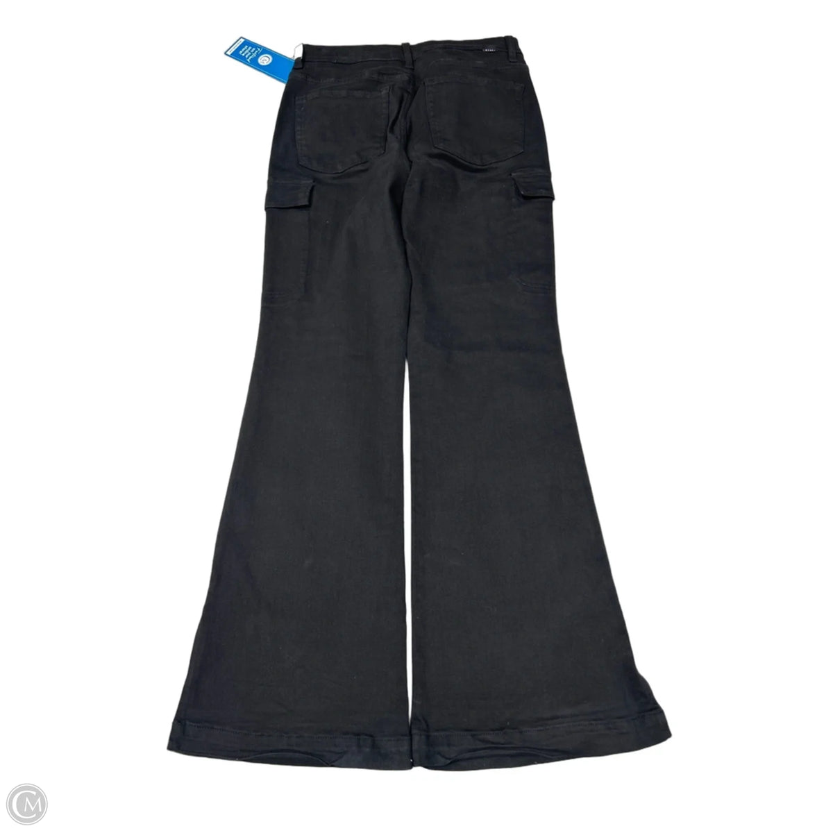 Risen Flared Jeans in Black Denim, Size 10