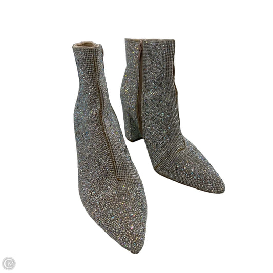Boots Ankle Heels By Betsey Johnson In Silver, Size: 9