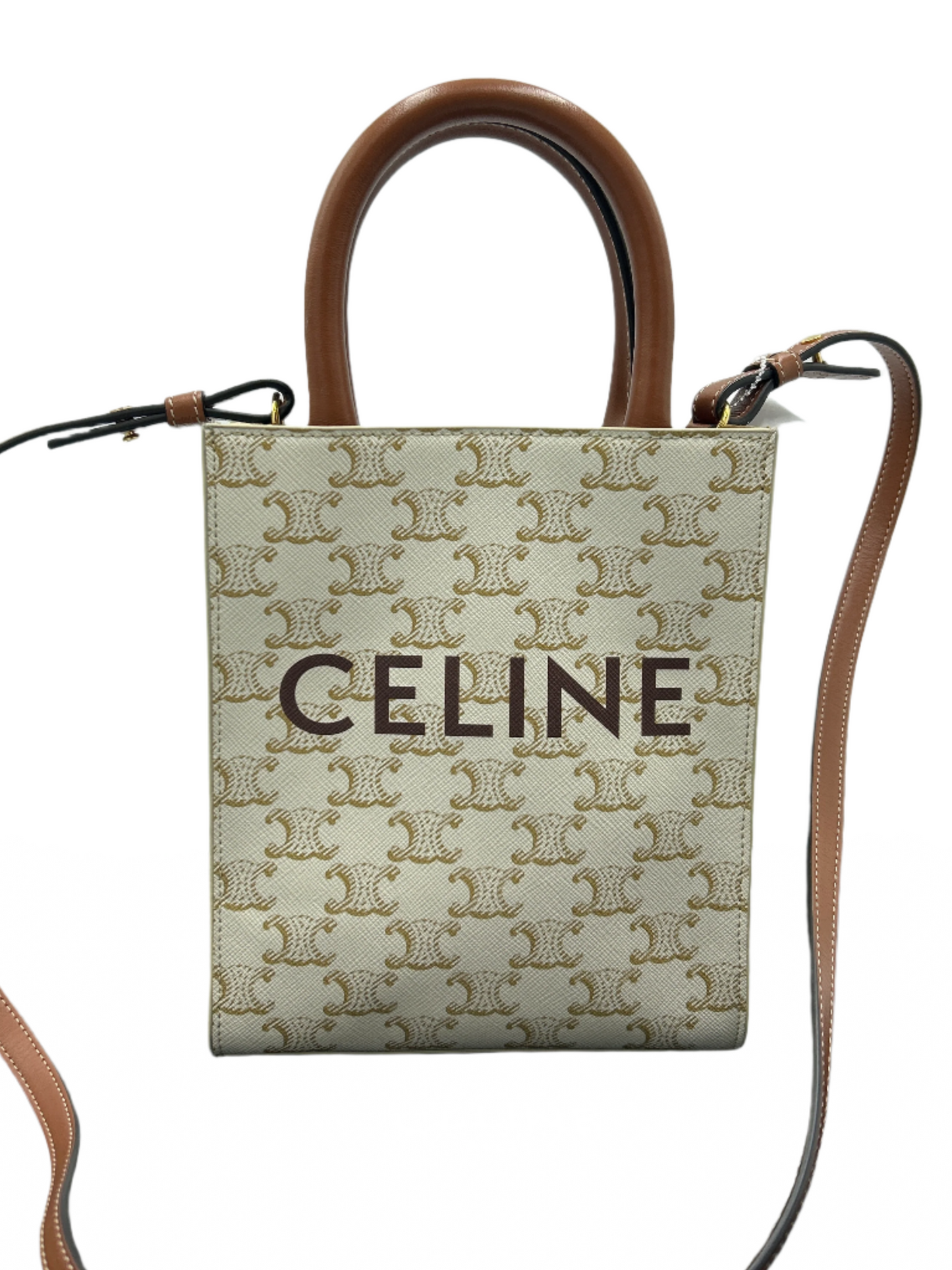 Like New! Celine Triomphe Canvas Calfskin Cabas Designer Tote