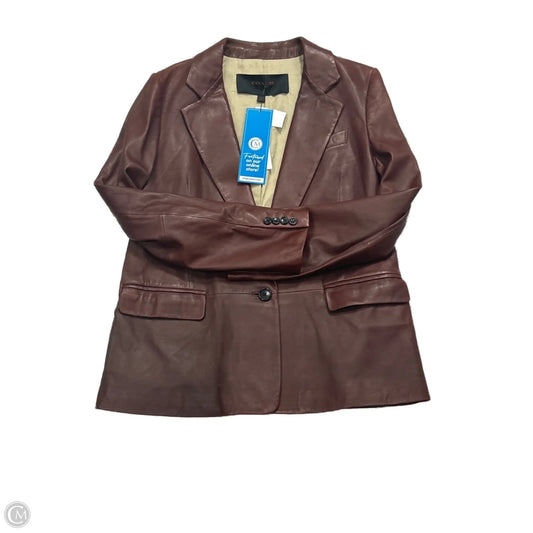 Leather Blazer Designer By Coach In Brown, Size: L