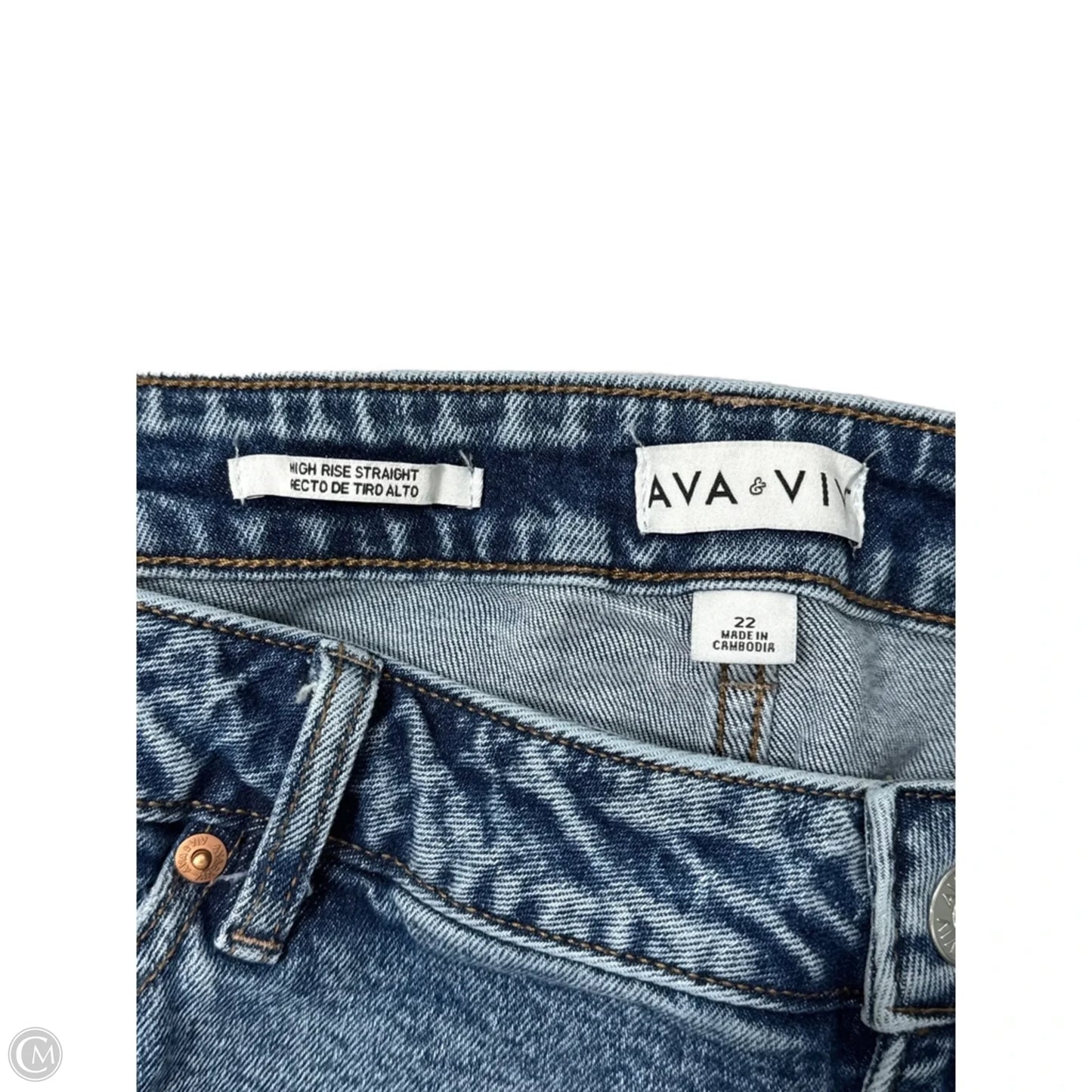 Jeans Straight By Ava & Viv In Blue Denim, Size: 22