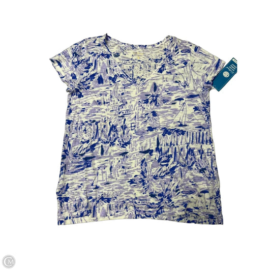 Top Short Sleeve Designer By Lilly Pulitzer In Purple & White, Size: Xl