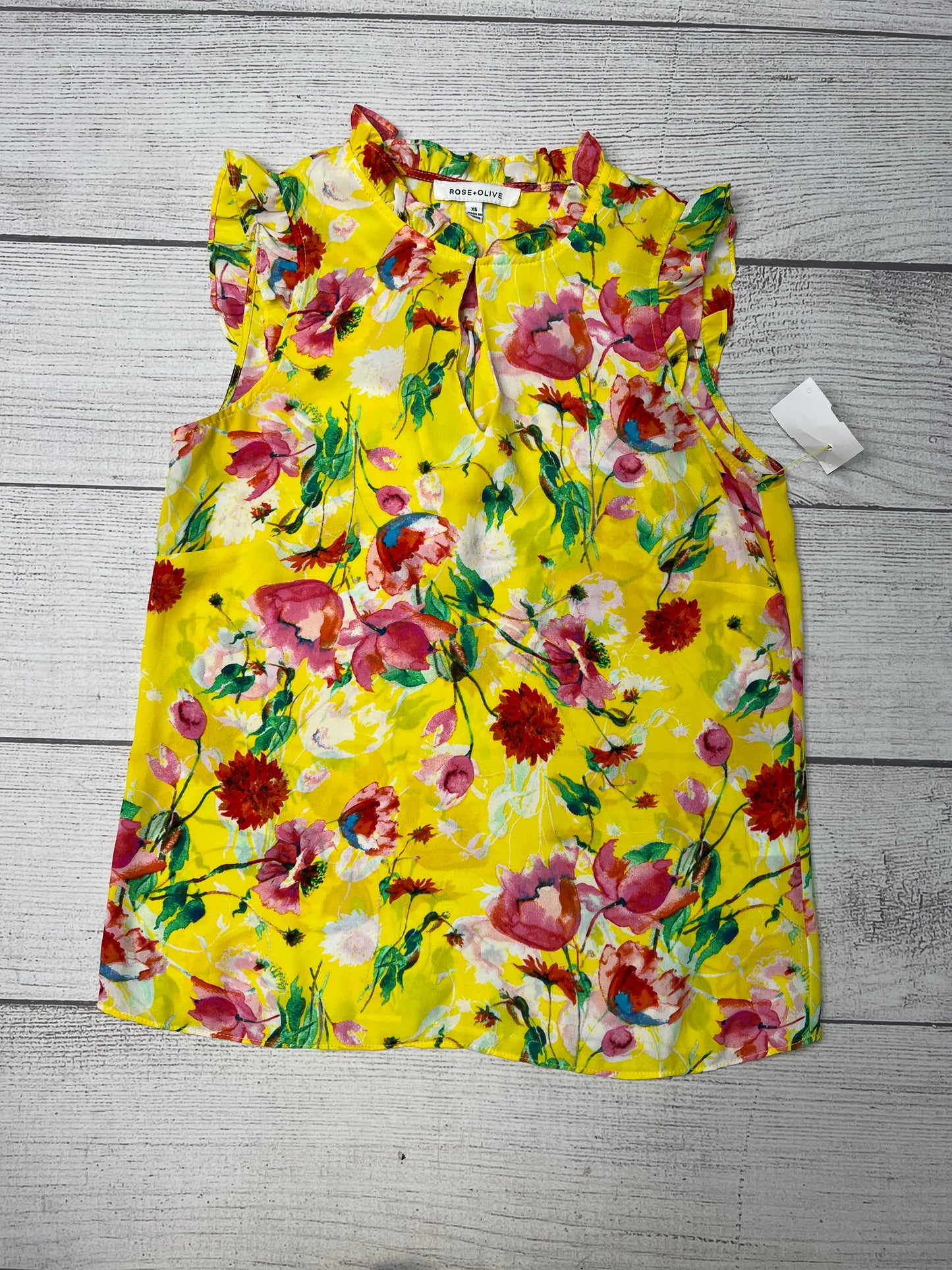 Yellow Top Sleeveless Rose And Olive, Size Xs