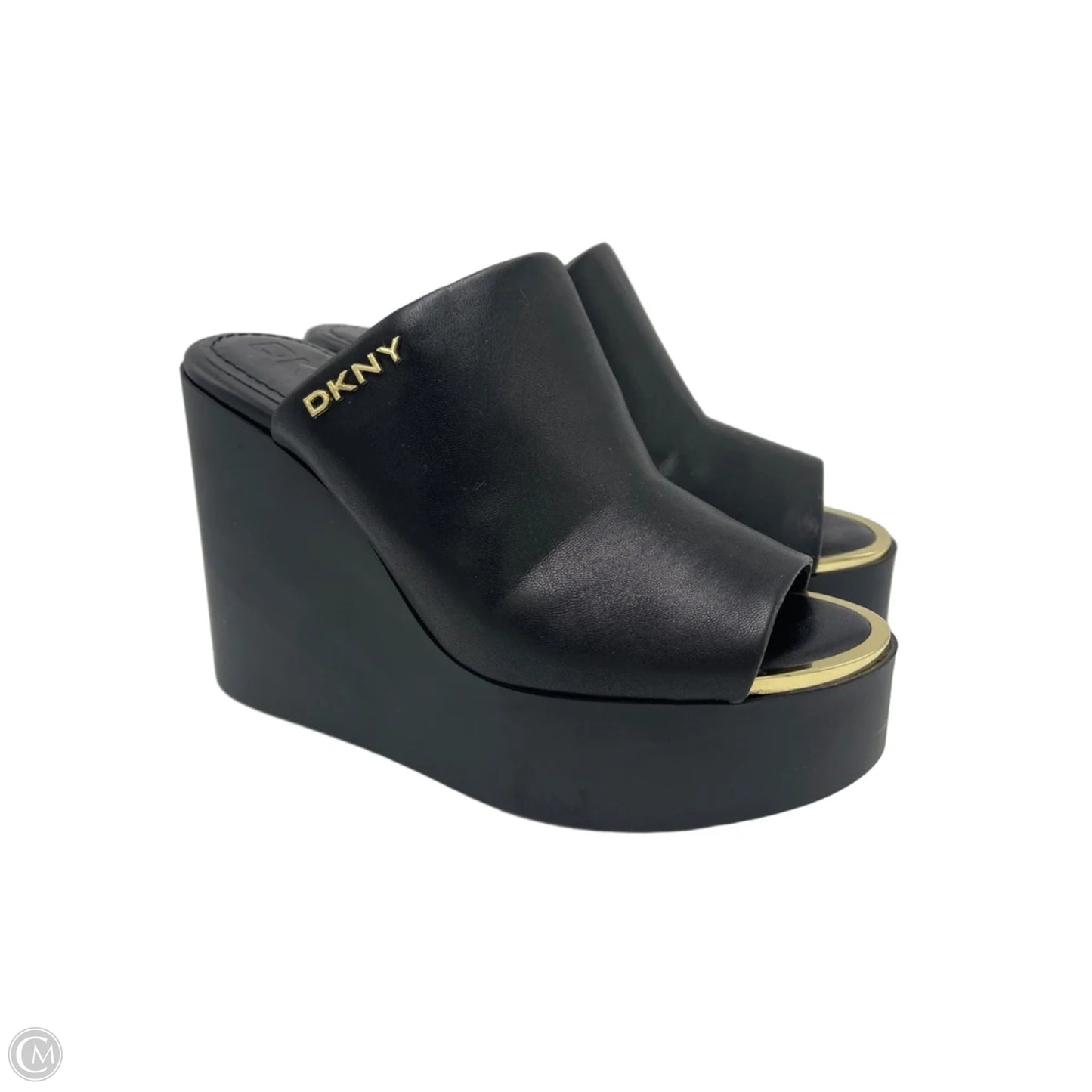 Shoes Heels Wedge By DKNY In Black & Gold, Size: 8.5