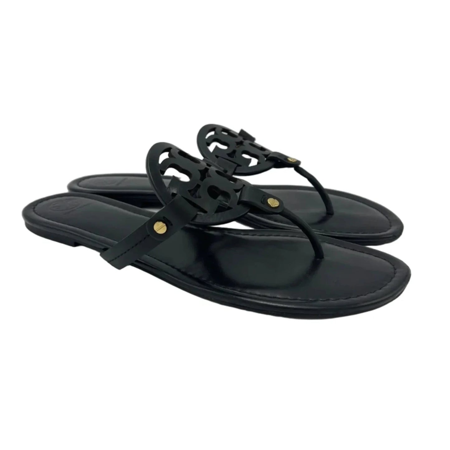 Tory Burch Miller Designer Sandals In Black & Gold, Size: 13