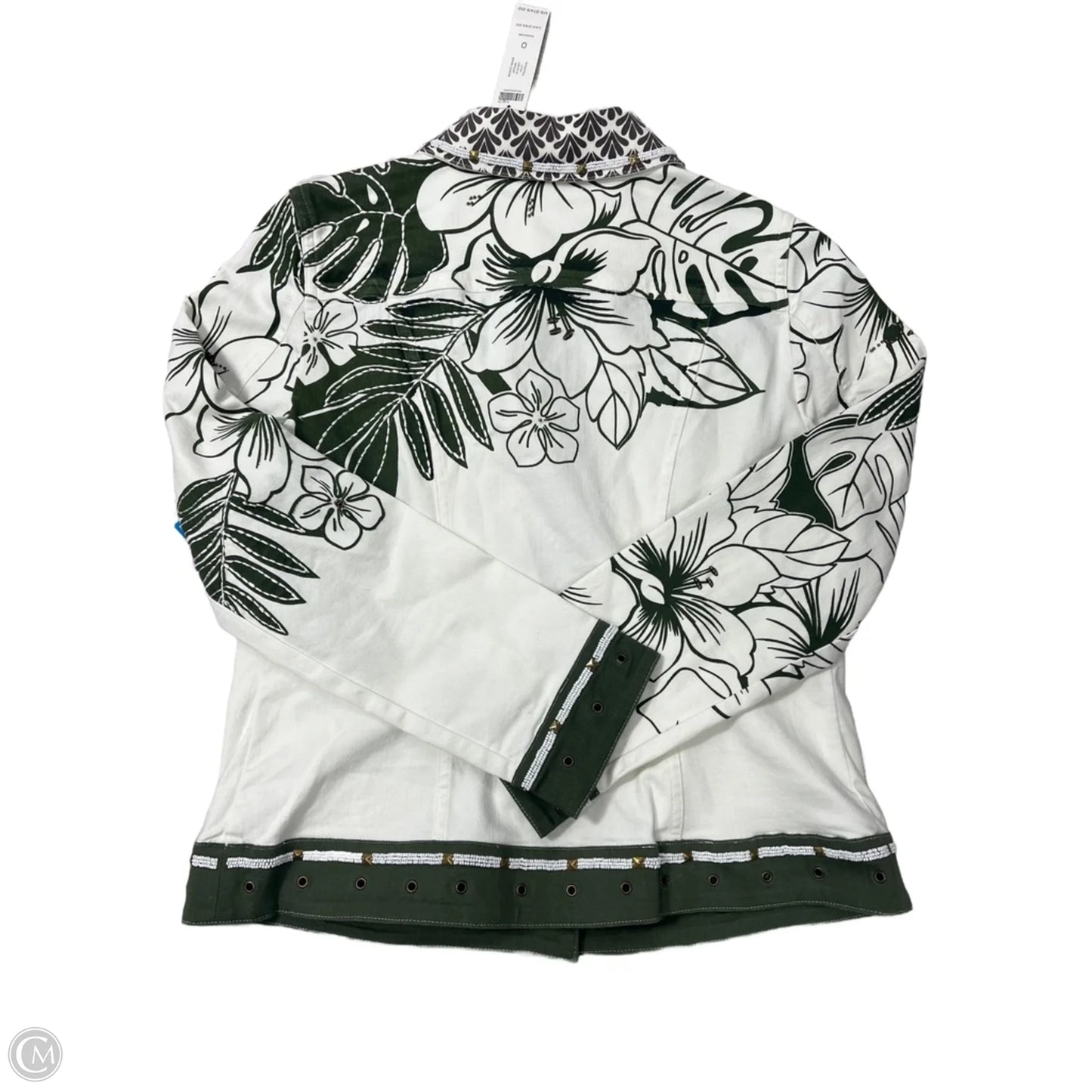 Jacket Shirt By Chicos In Green & White, Size: S