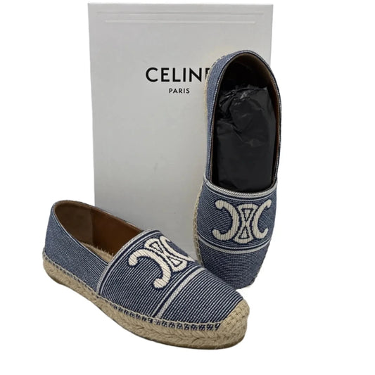 Celine Espidrilles Luxury Shoes In Blue & Cream, Size: 9 (39)