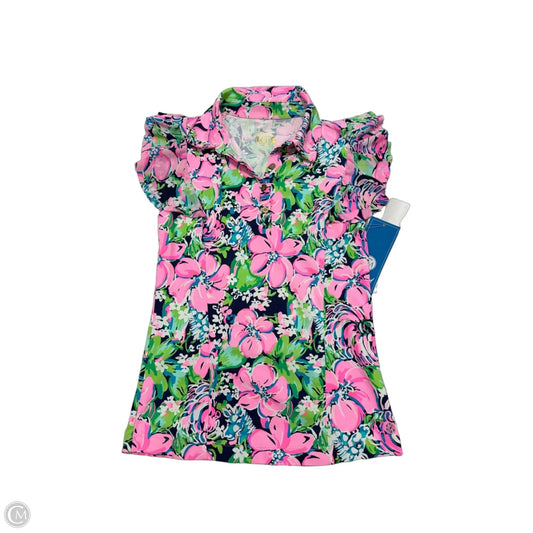 Top Short Sleeve Designer By Lilly Pulitzer In Blue & Pink, Size: Xs