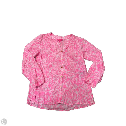 Top Long Sleeve Designer By Lilly Pulitzer In Pink & White, Size: Small