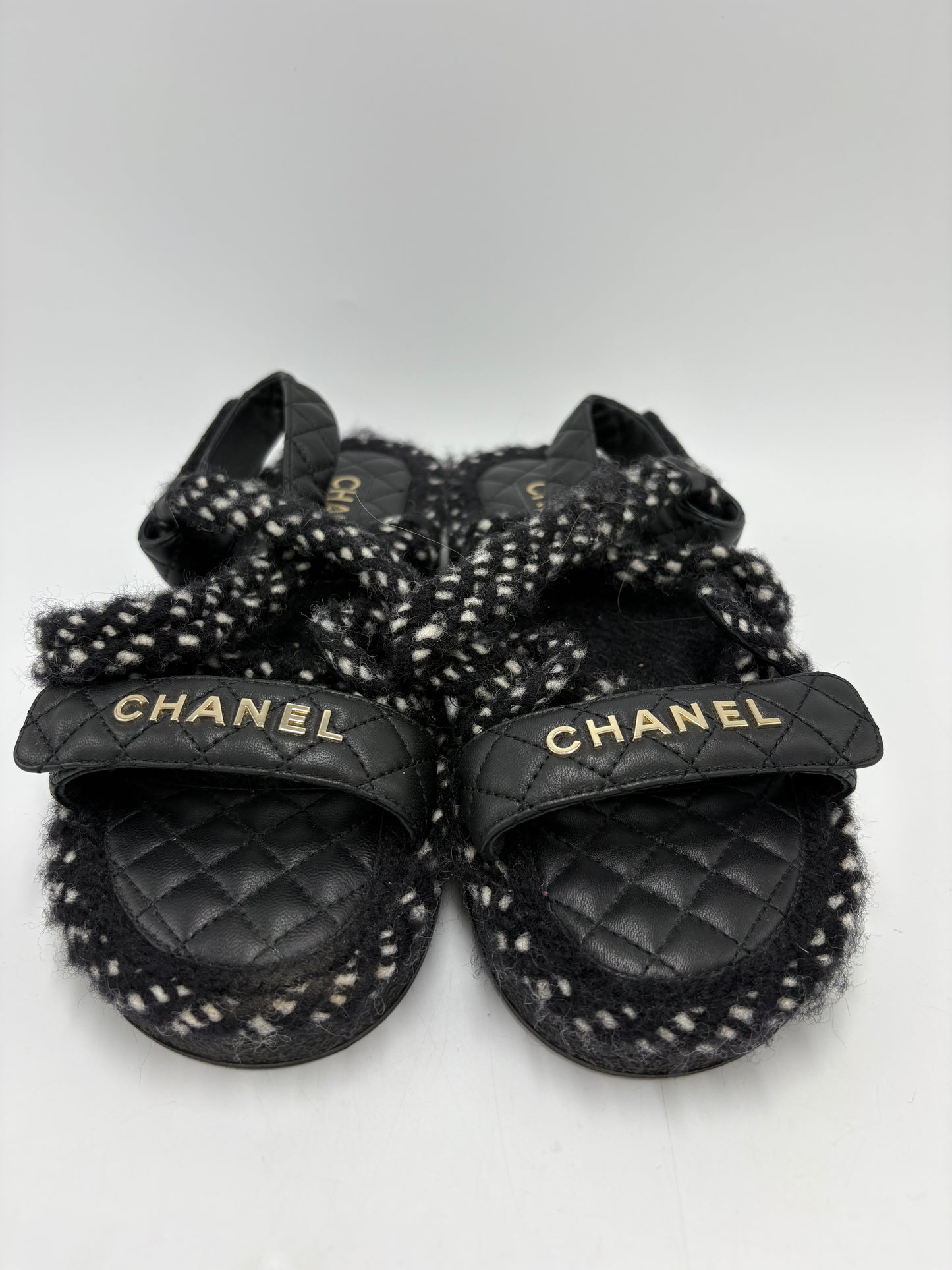 Chanel Cord Lambskin Logo Luxury Sandals, Size: 9 / 39