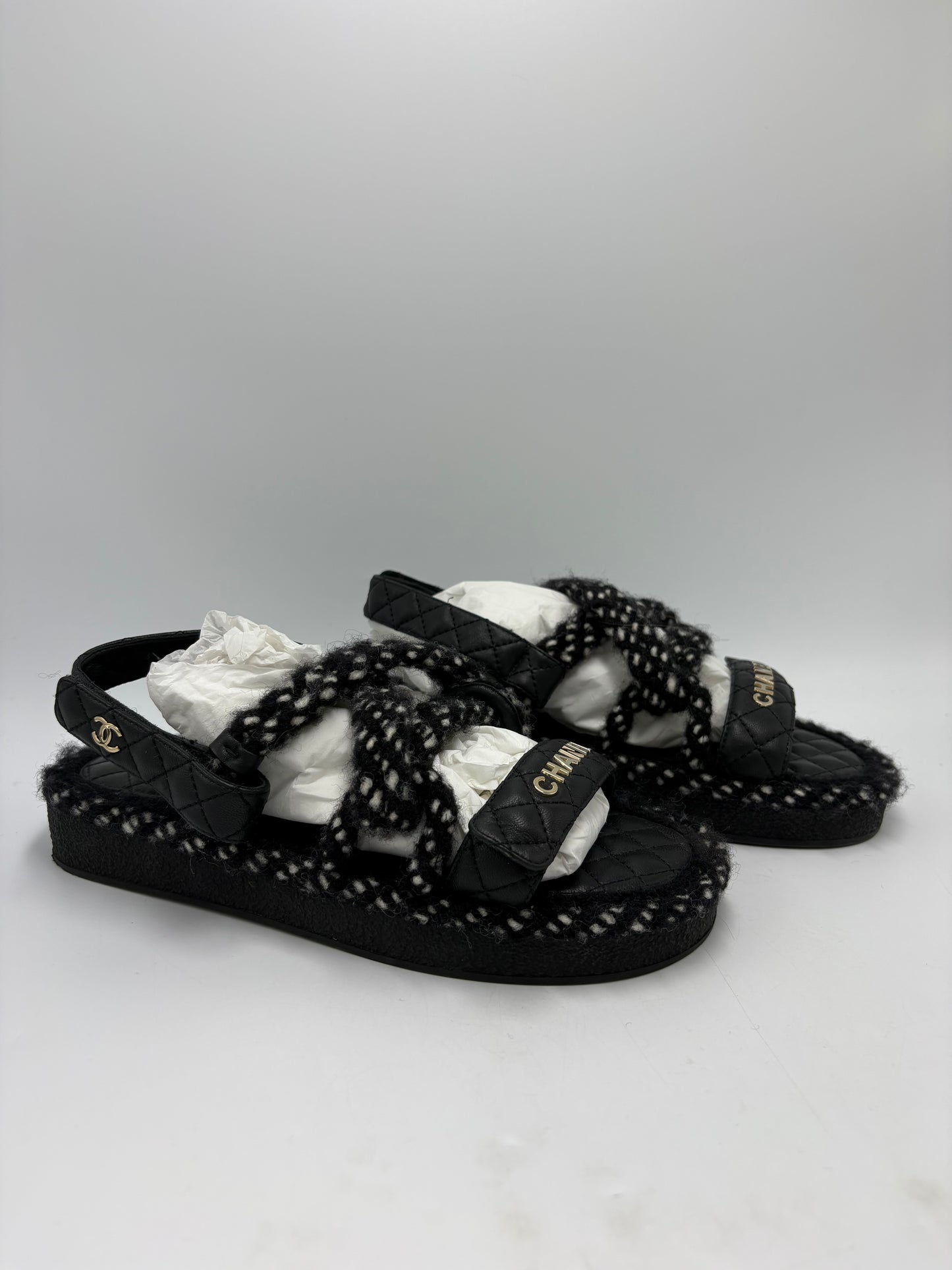 Chanel Cord Lambskin Logo Luxury Sandals, Size: 9 / 39