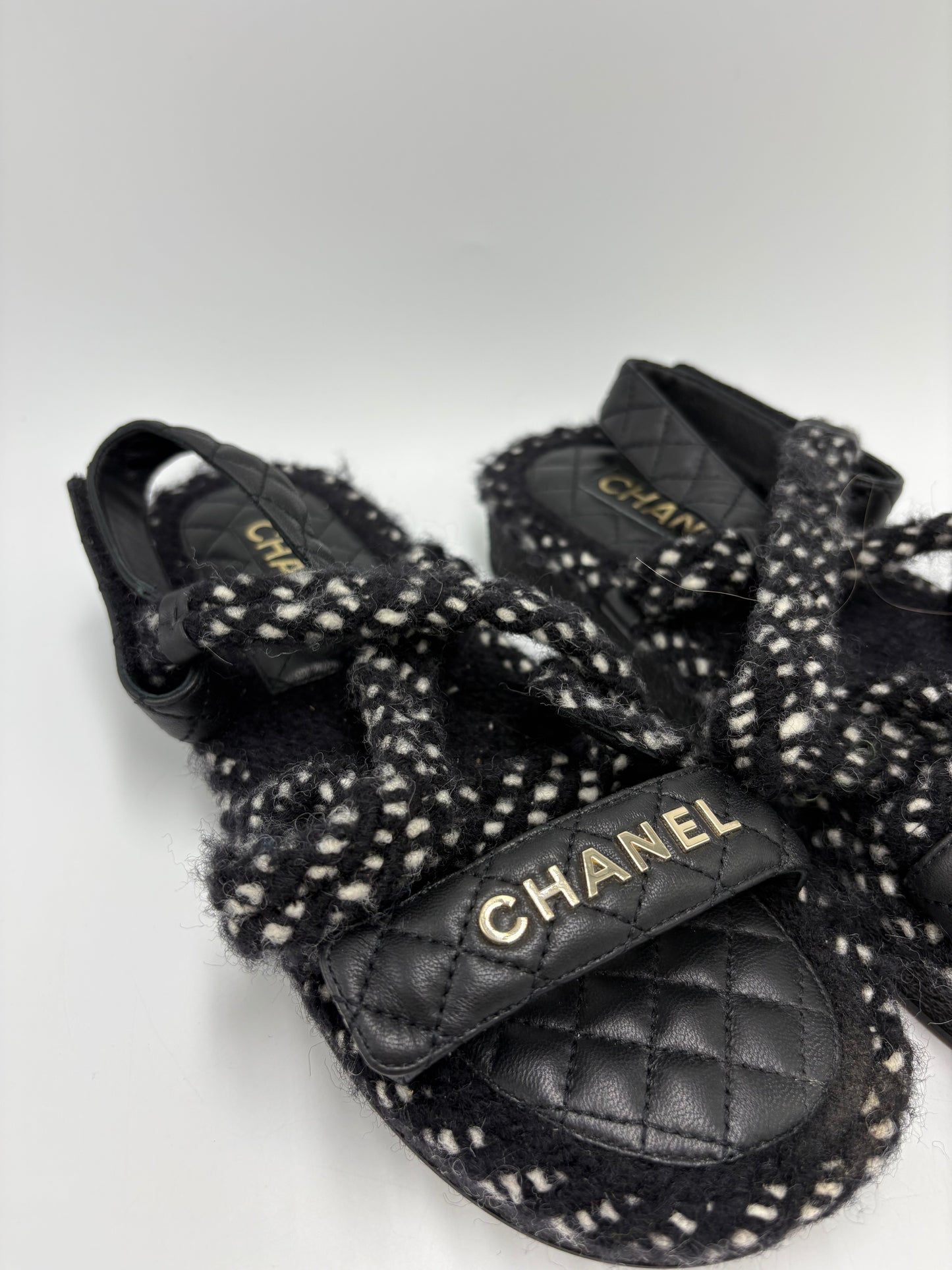 Chanel Cord Lambskin Logo Luxury Sandals, Size: 9 / 39