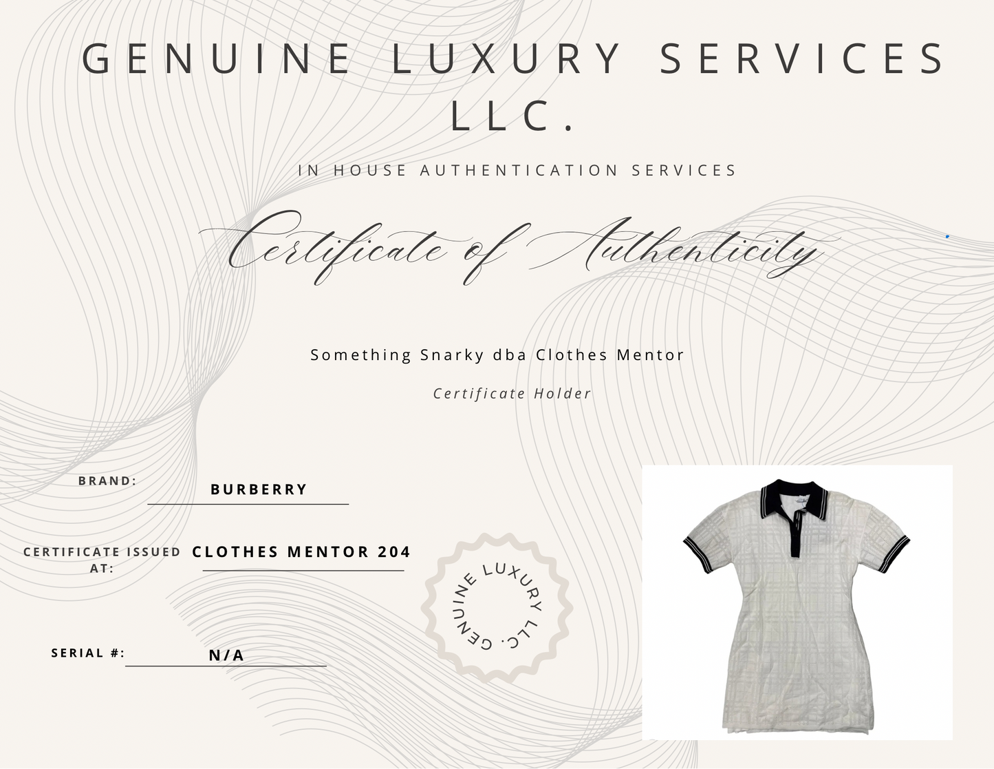Dress Luxury Designer By Burberry In White, Size: S