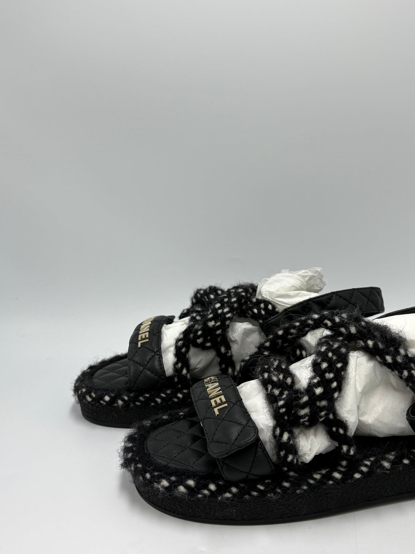 Chanel Cord Lambskin Logo Luxury Sandals, Size: 9 / 39