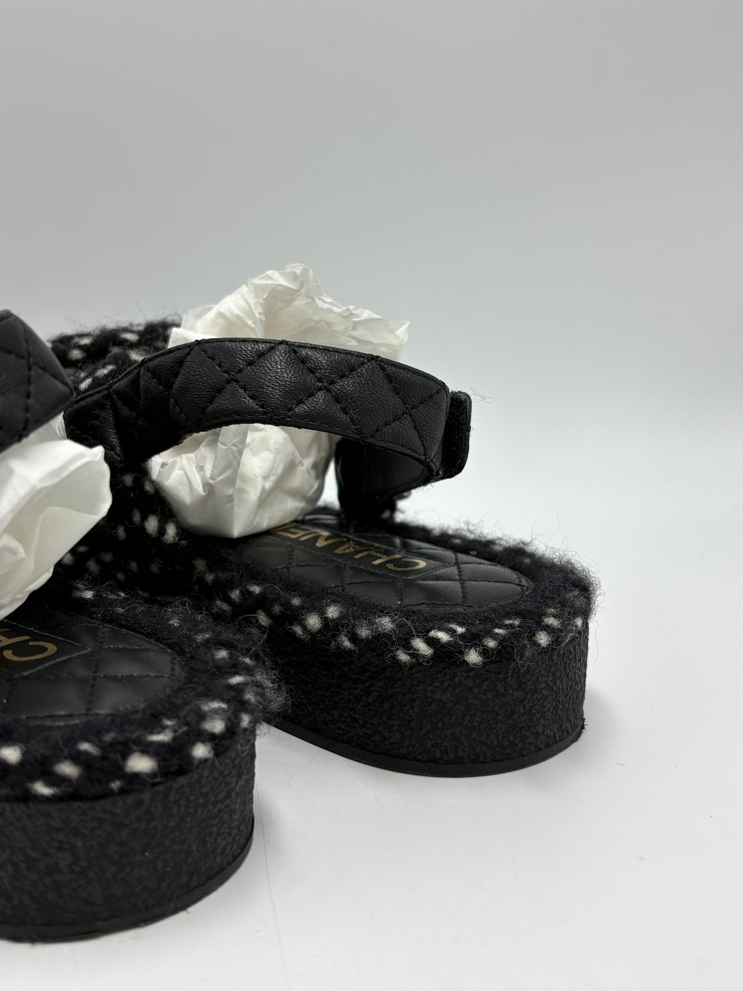 Chanel Cord Lambskin Logo Luxury Sandals, Size: 9 / 39