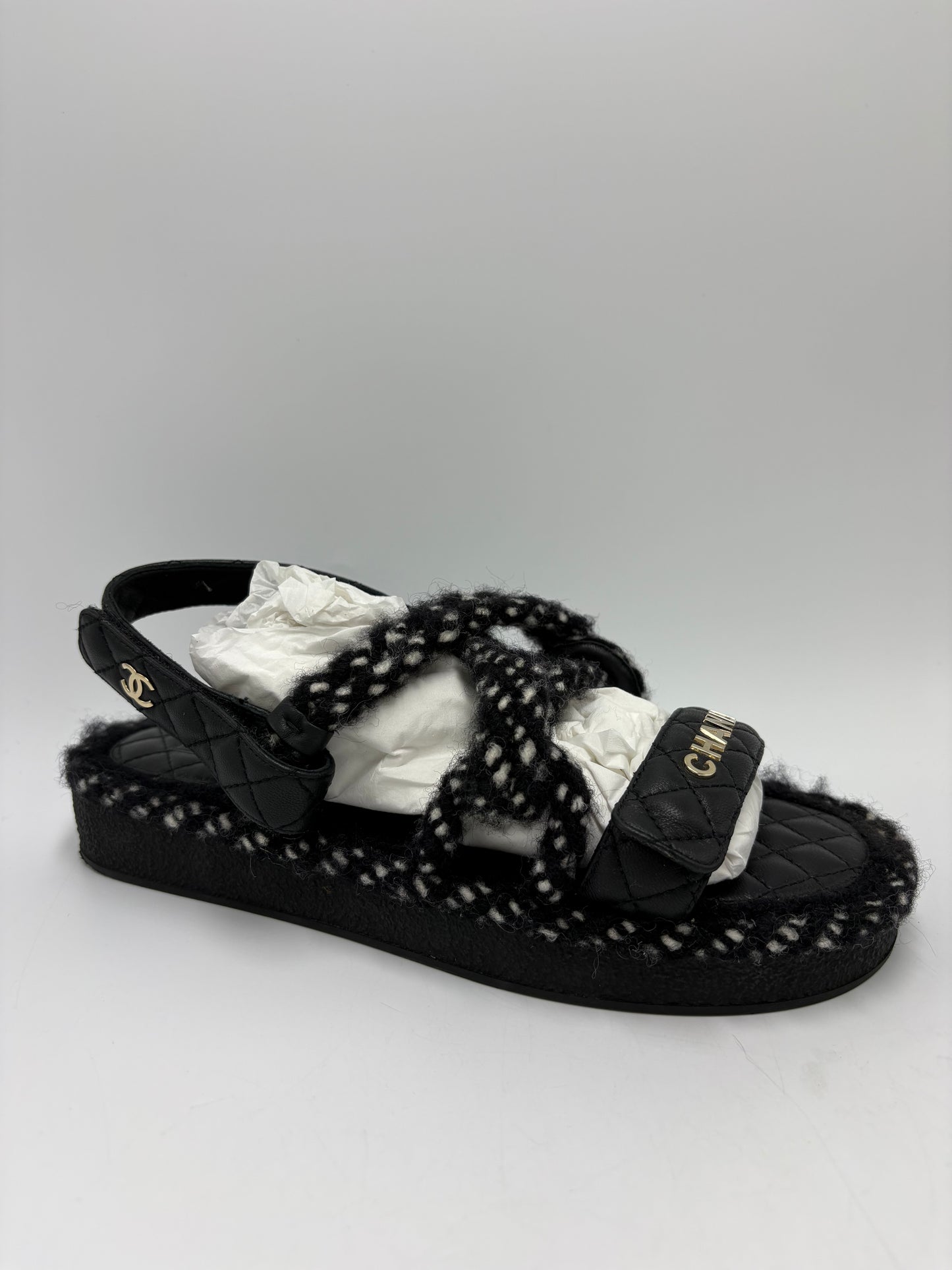 Chanel Cord Lambskin Logo Luxury Sandals, Size: 9 / 39
