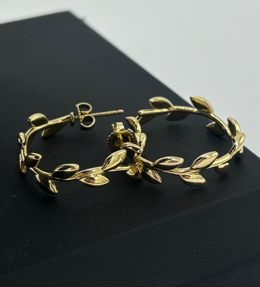 Tiffany & Co. Paloma Olive Leaf 18K Gold Hoops
