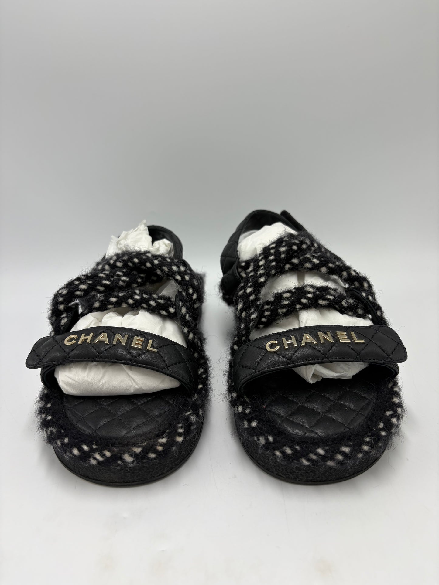 Chanel Cord Lambskin Logo Luxury Sandals, Size: 9 / 39