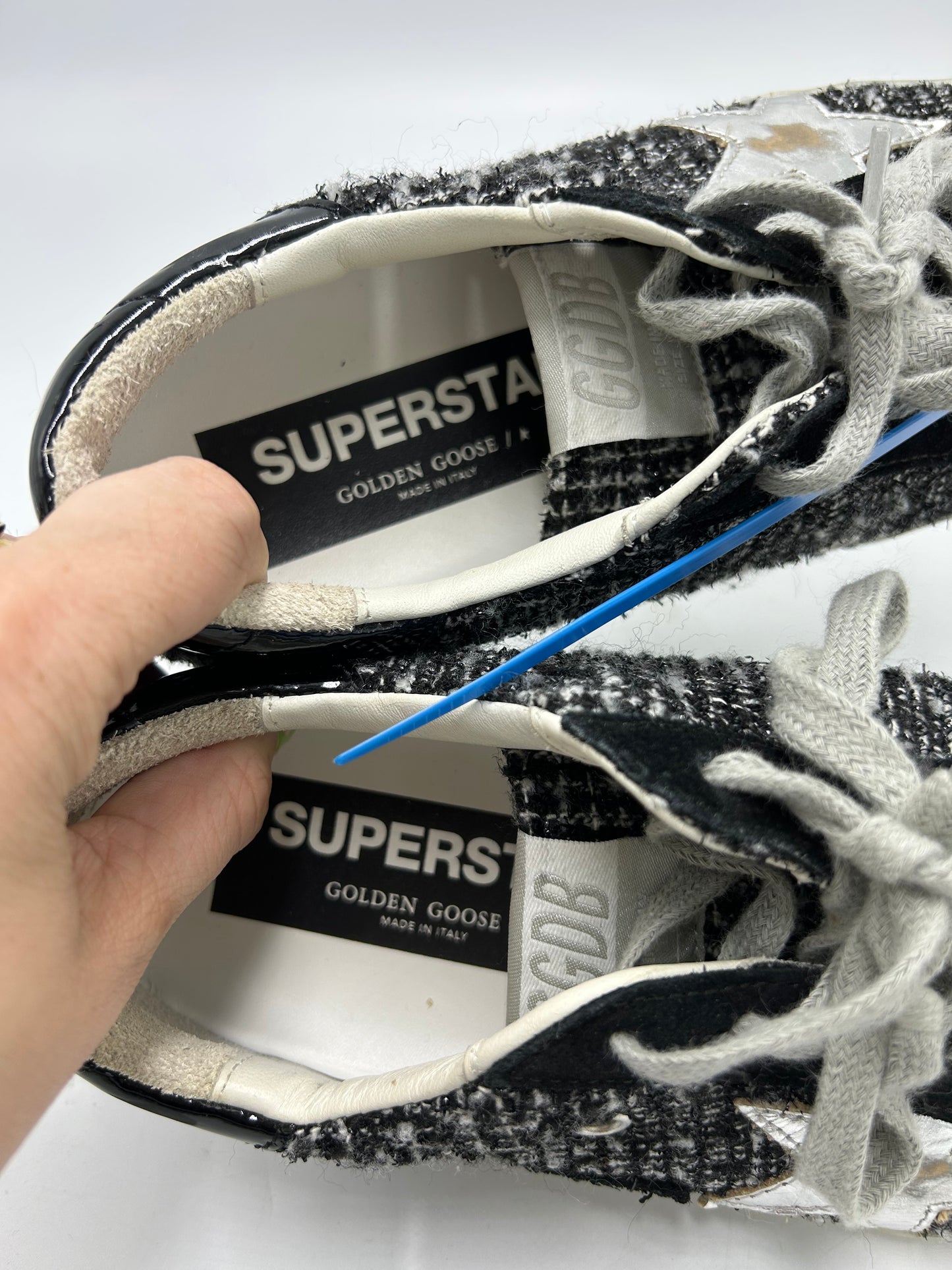 Golden Goose Superstar Boucle Tweed Luxury Sneakers, Size: 6