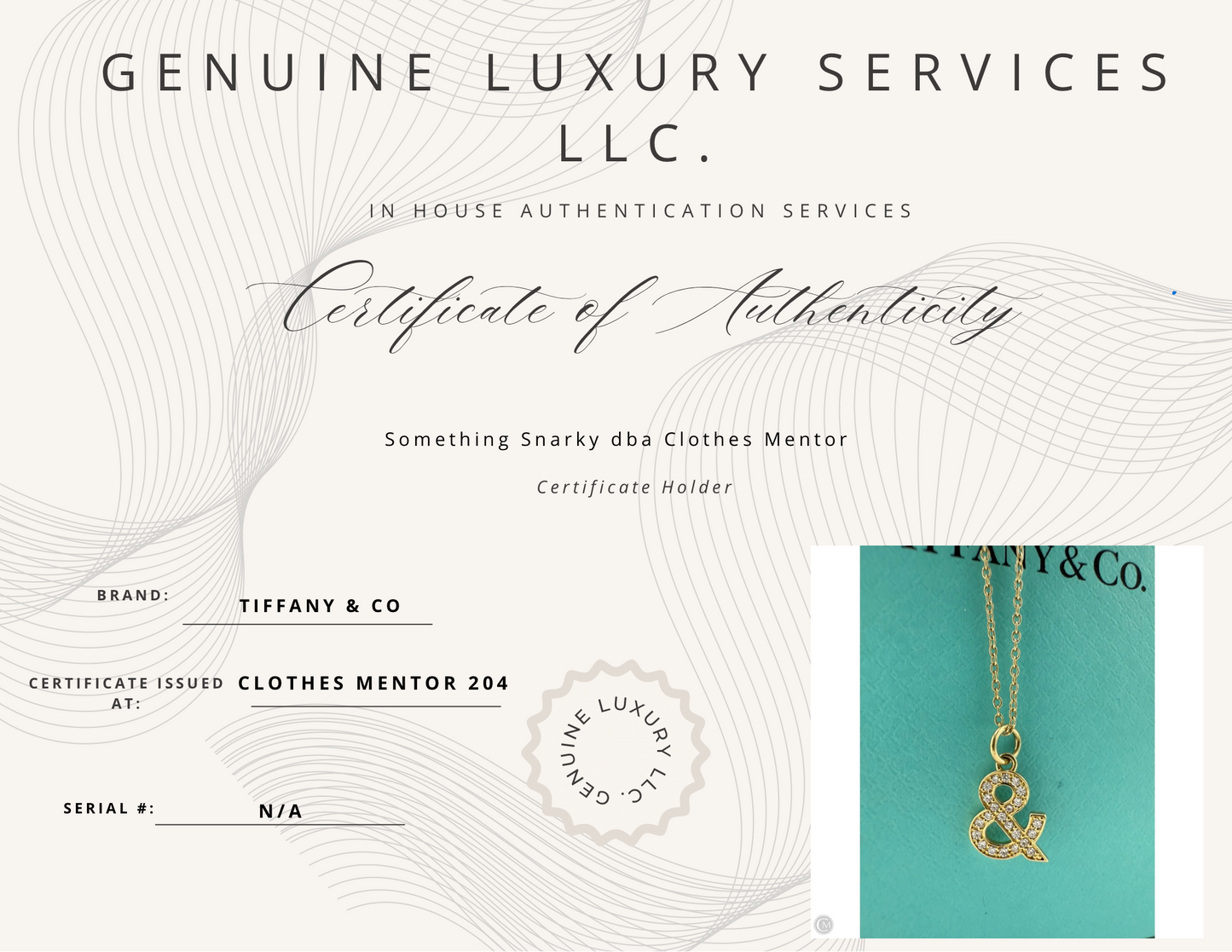 Tiffany & Company Ampersand "&" 18K and Diamond Luxury Necklace