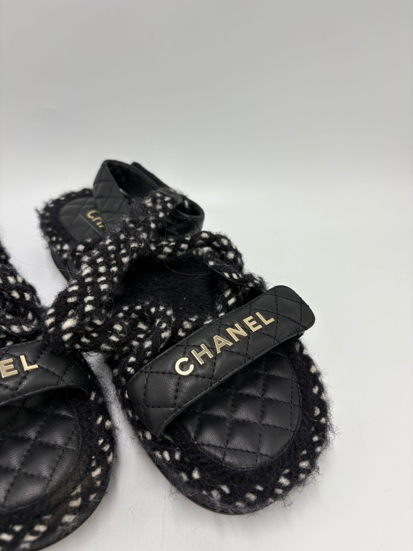 Chanel Cord Lambskin Logo Luxury Sandals, Size: 9 / 39