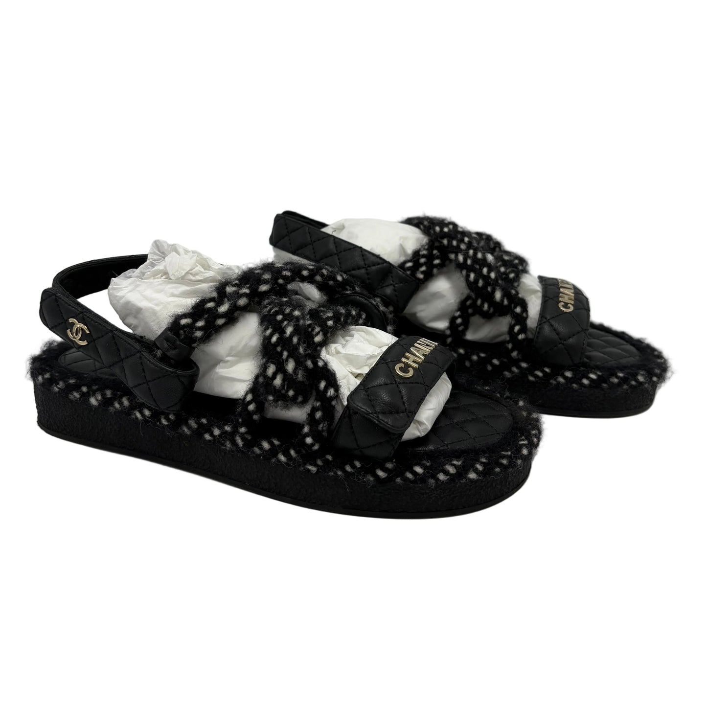 Chanel Cord Lambskin Logo Luxury Sandals, Size: 9 / 39