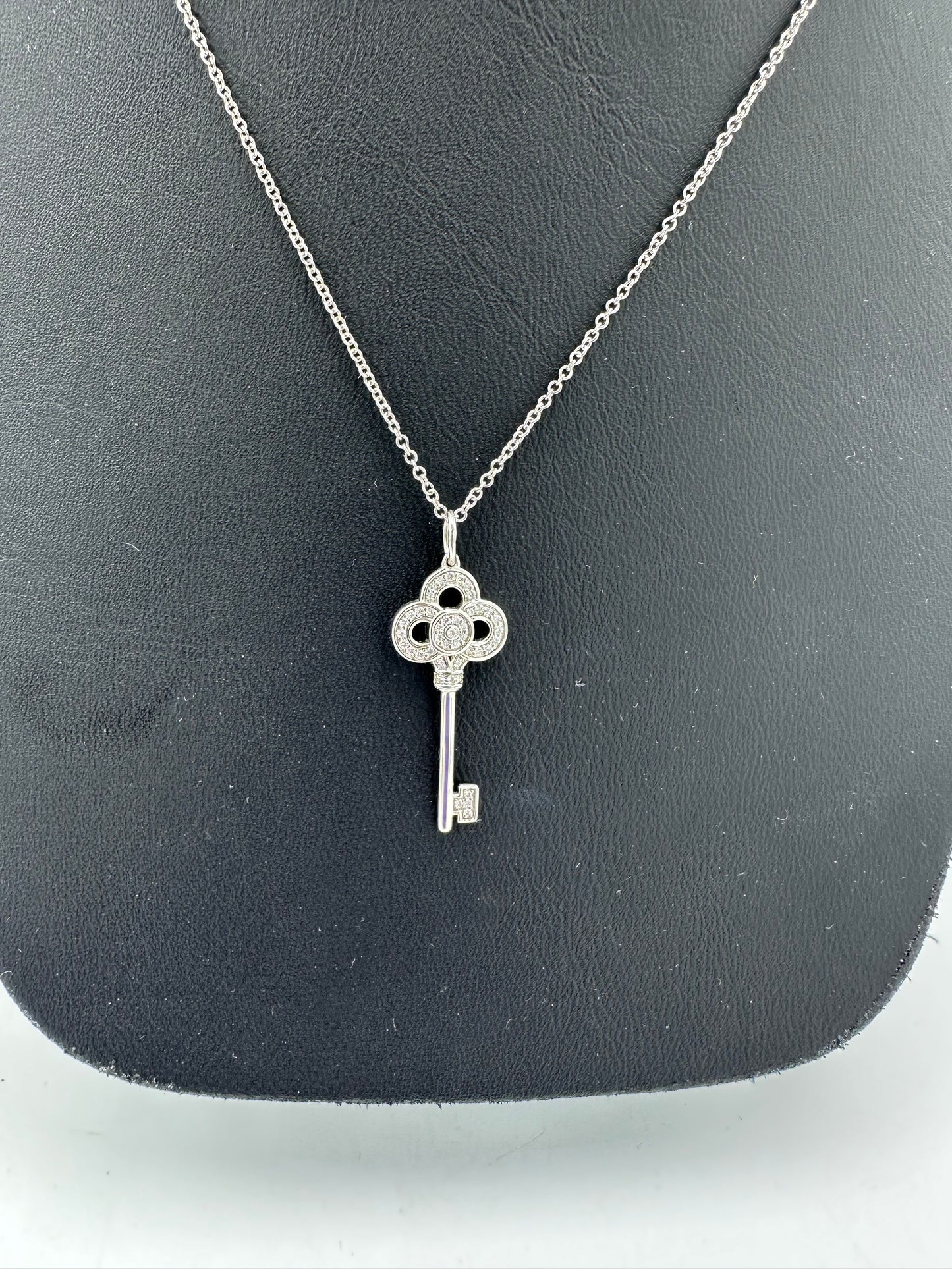 Tiffany & Company Luxury Crown Key 18K White Gold with Diamonds Necklace