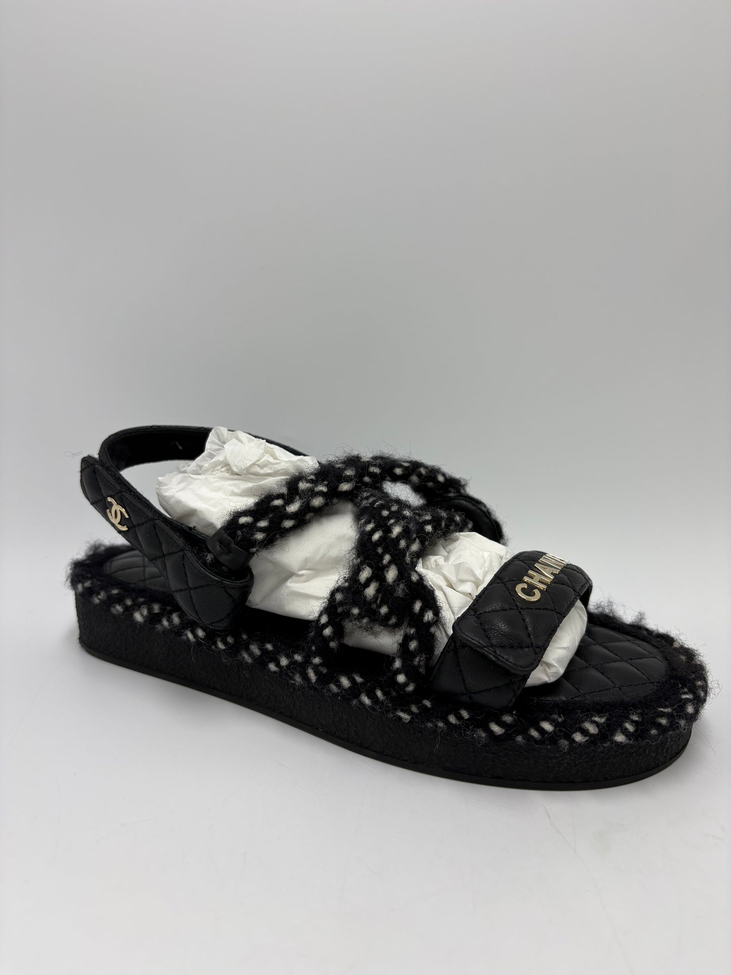 Chanel Cord Lambskin Logo Luxury Sandals, Size: 9 / 39