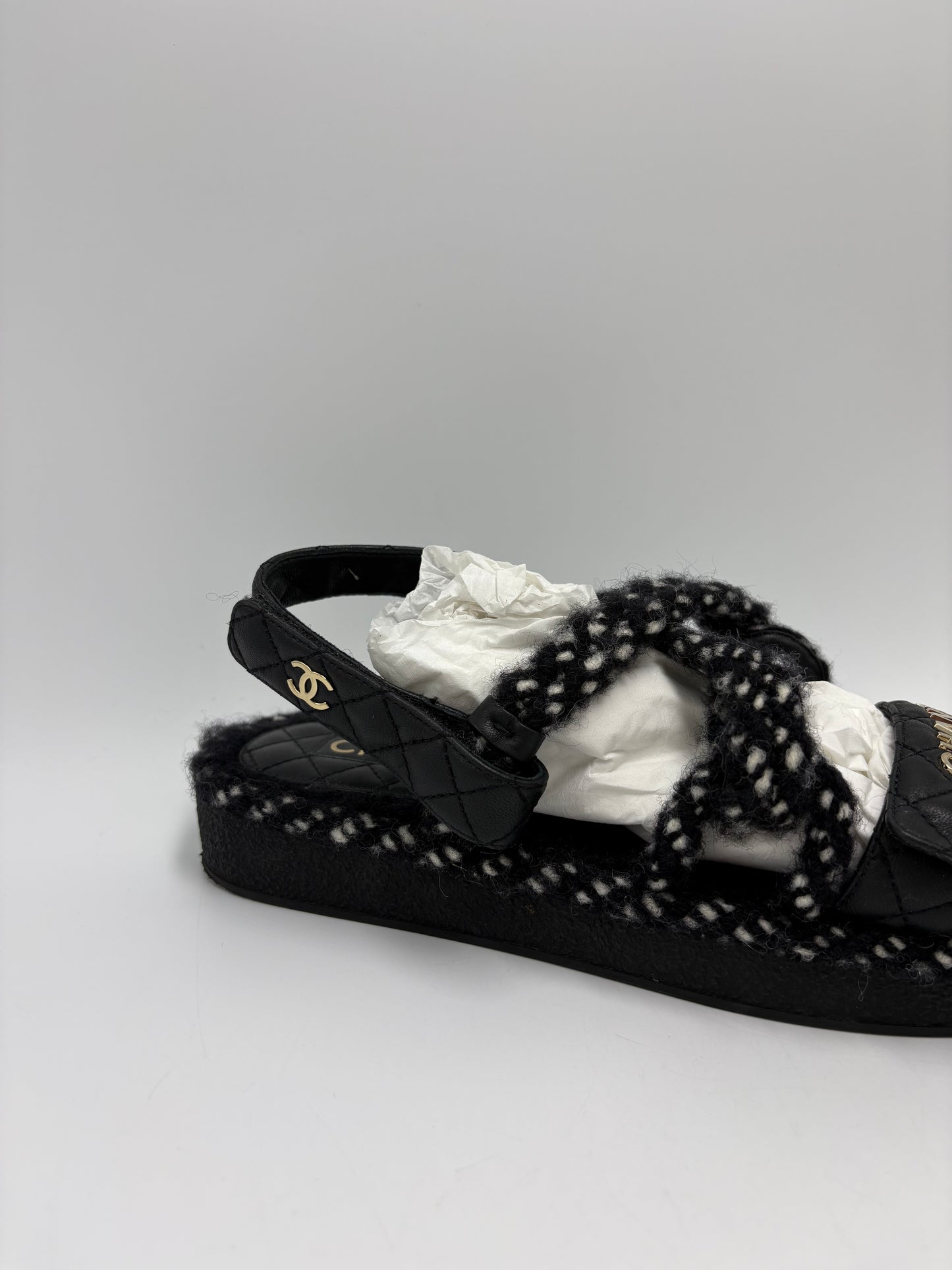 Chanel Cord Lambskin Logo Luxury Sandals, Size: 9 / 39