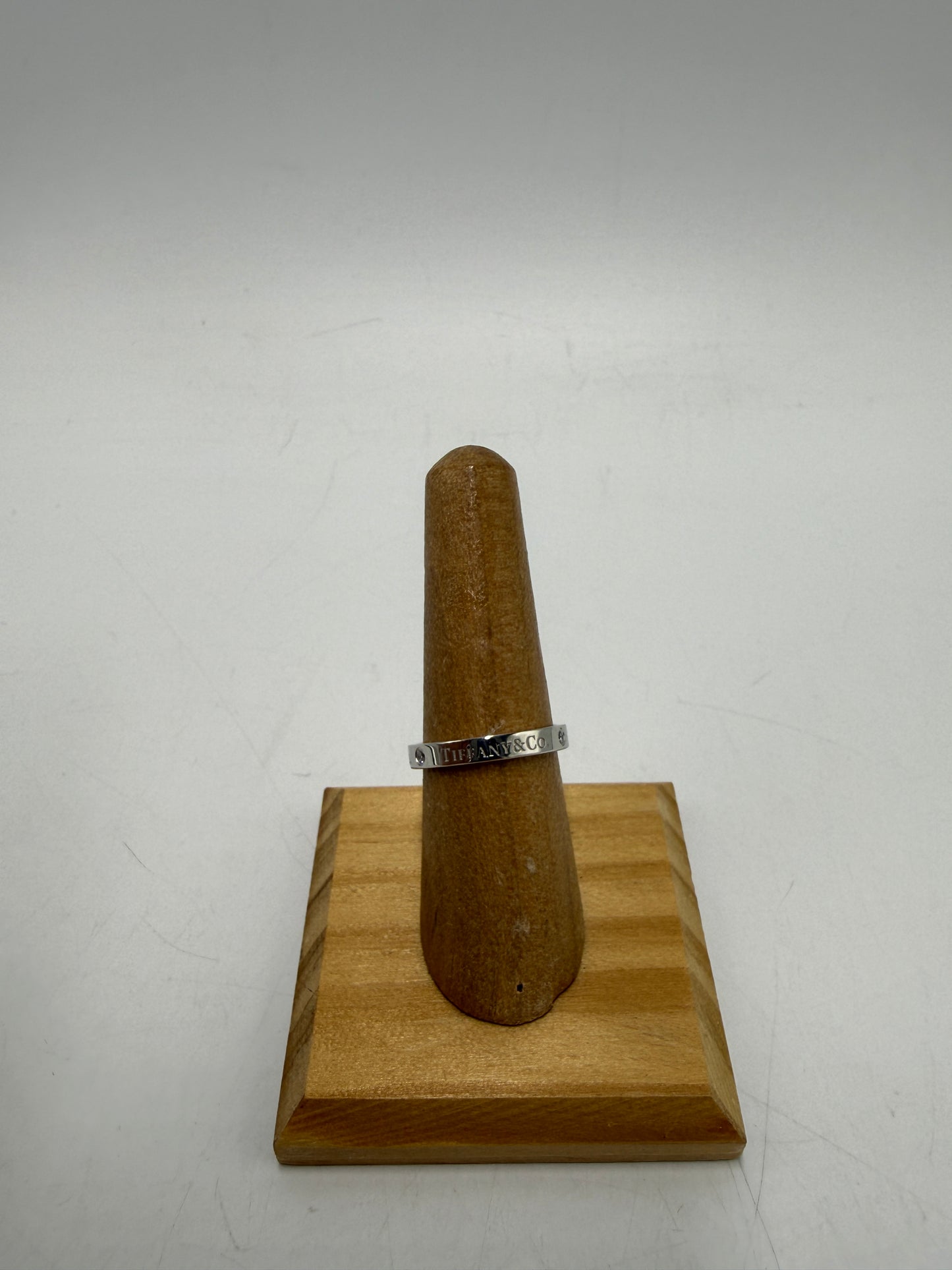 Tiffany & Company Platinum 3mm Band w/ Diamonds Luxury Designer Ring, Size 7