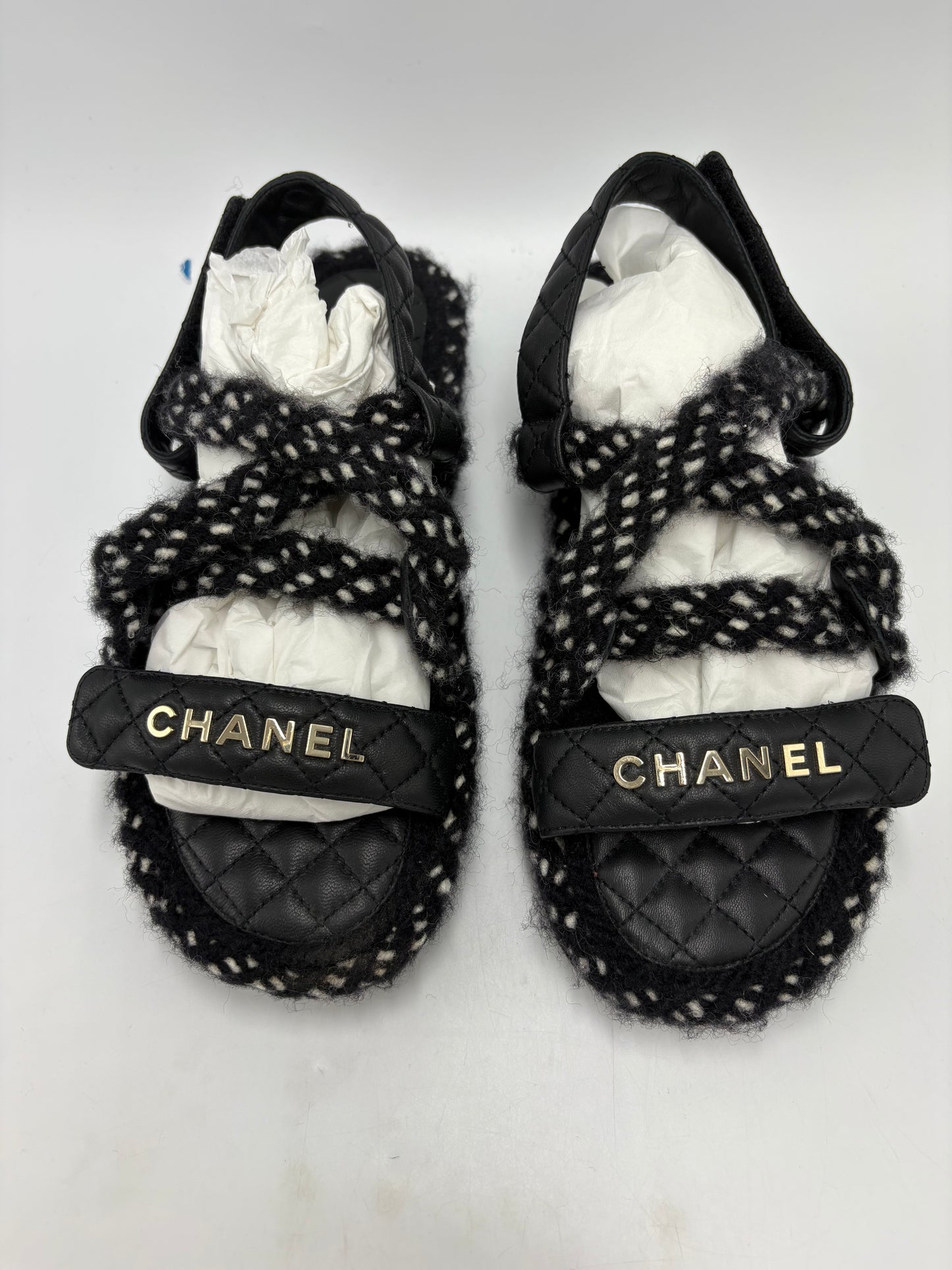 Chanel Cord Lambskin Logo Luxury Sandals, Size: 9 / 39