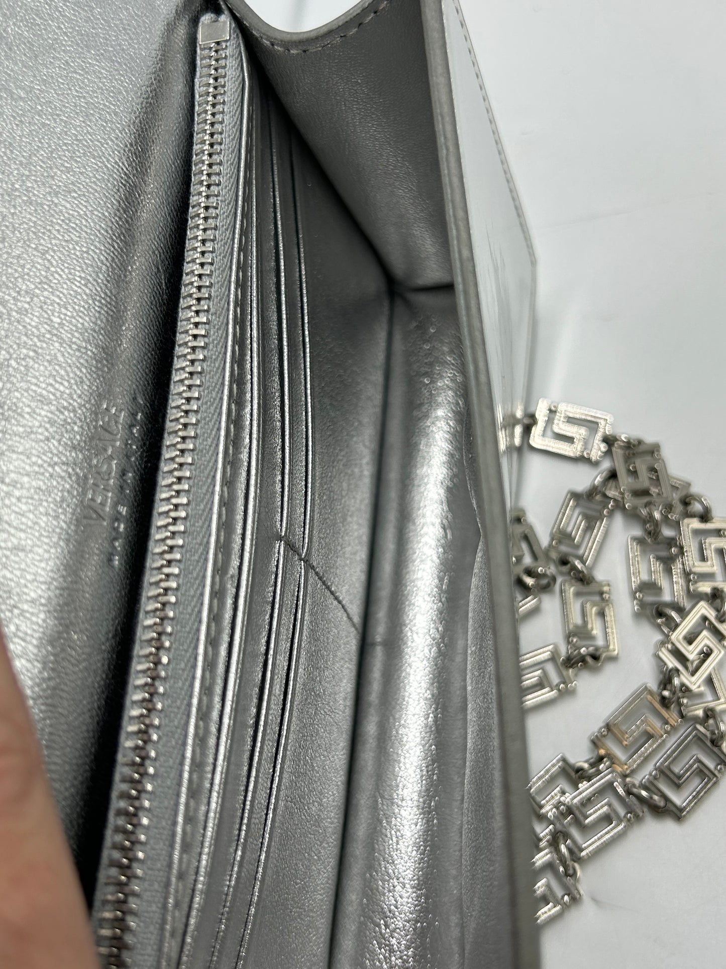 Versace Greca Metallic Luxury Wallet On A Chain