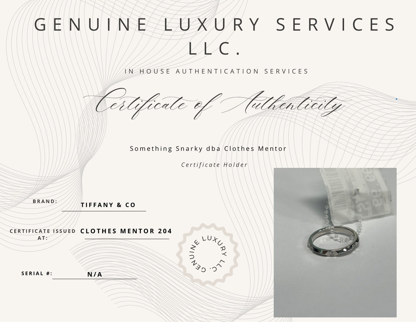 Tiffany And Company Platinum True Band Diamond Luxury Ring, Size: 7