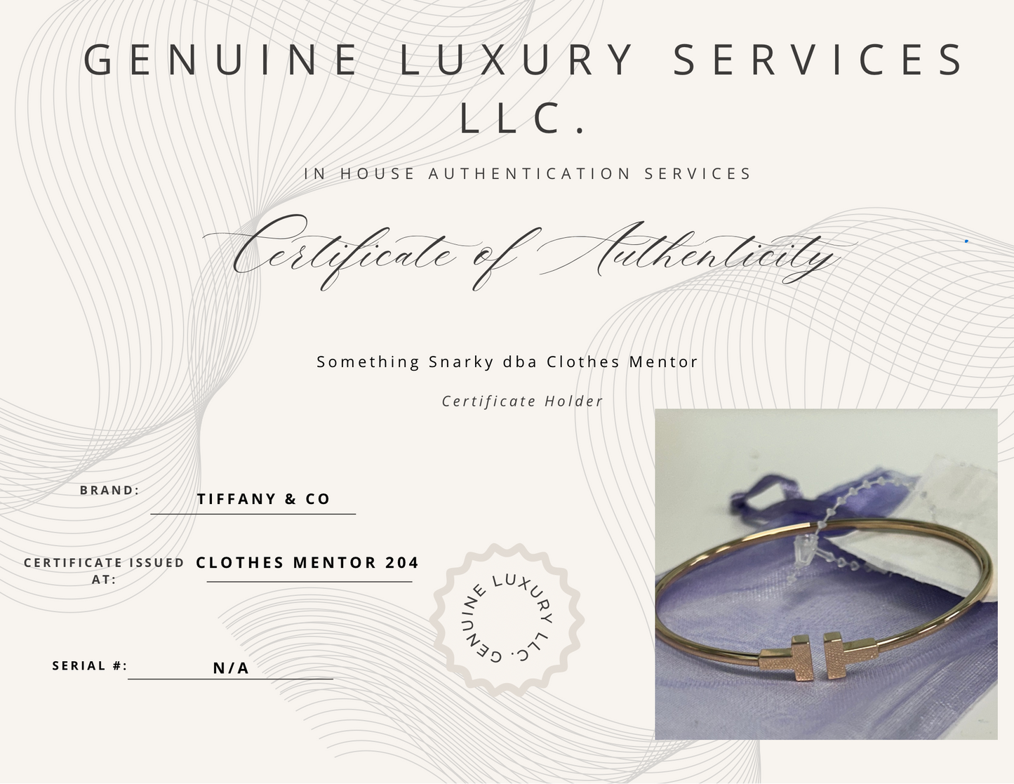 Tiffany & Company 18K Rose Gold T Wire Luxury Designer Bracelet