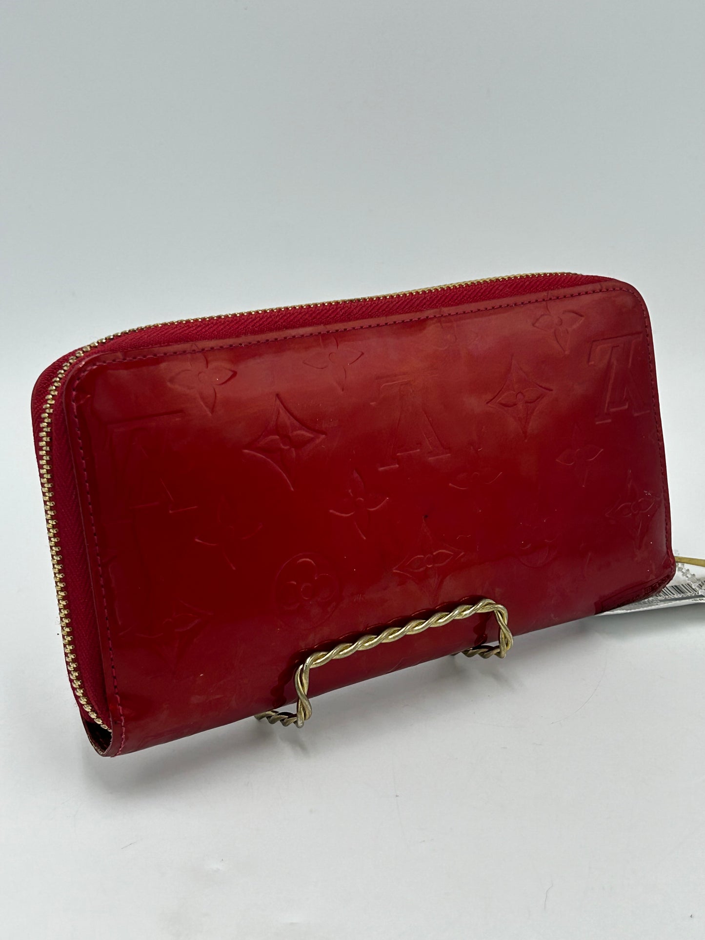 Louis Vuitton Red Vernis Zippy Designer Luxury Wallet