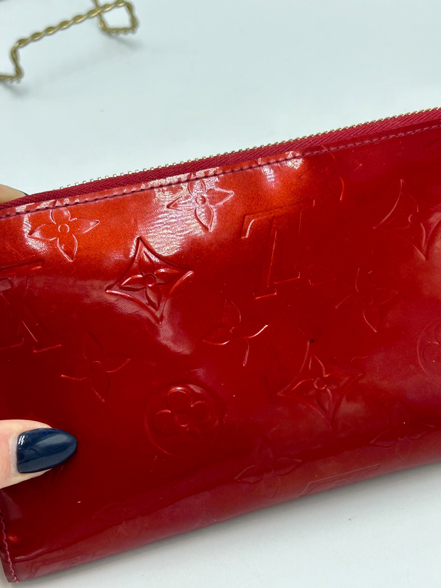 Louis Vuitton Red Vernis Zippy Designer Luxury Wallet