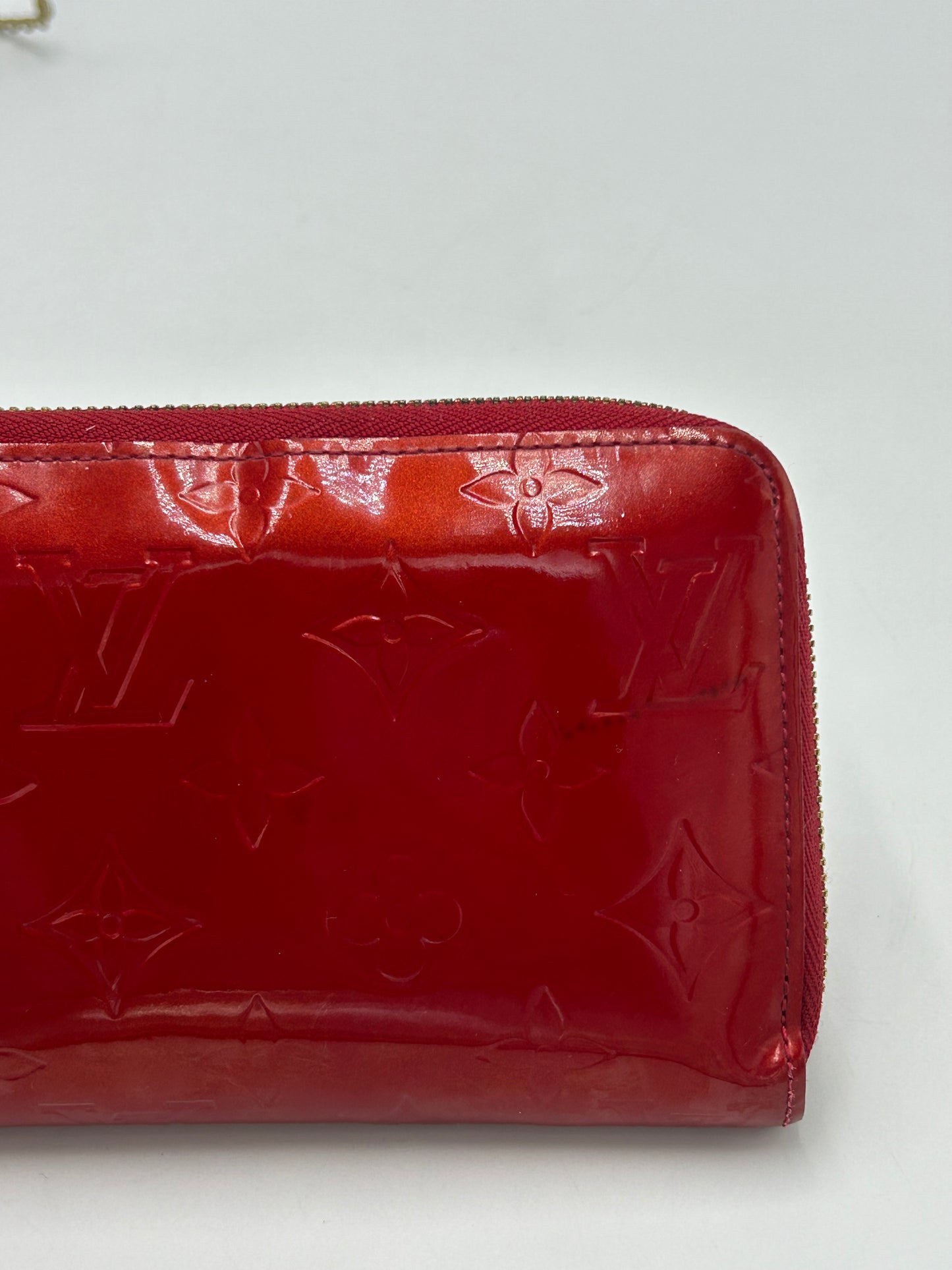 Louis Vuitton Red Vernis Zippy Designer Luxury Wallet