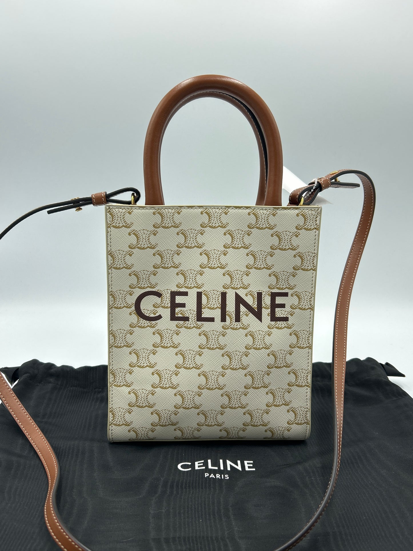 Like New! Celine Triomphe Canvas Calfskin Cabas Designer Tote